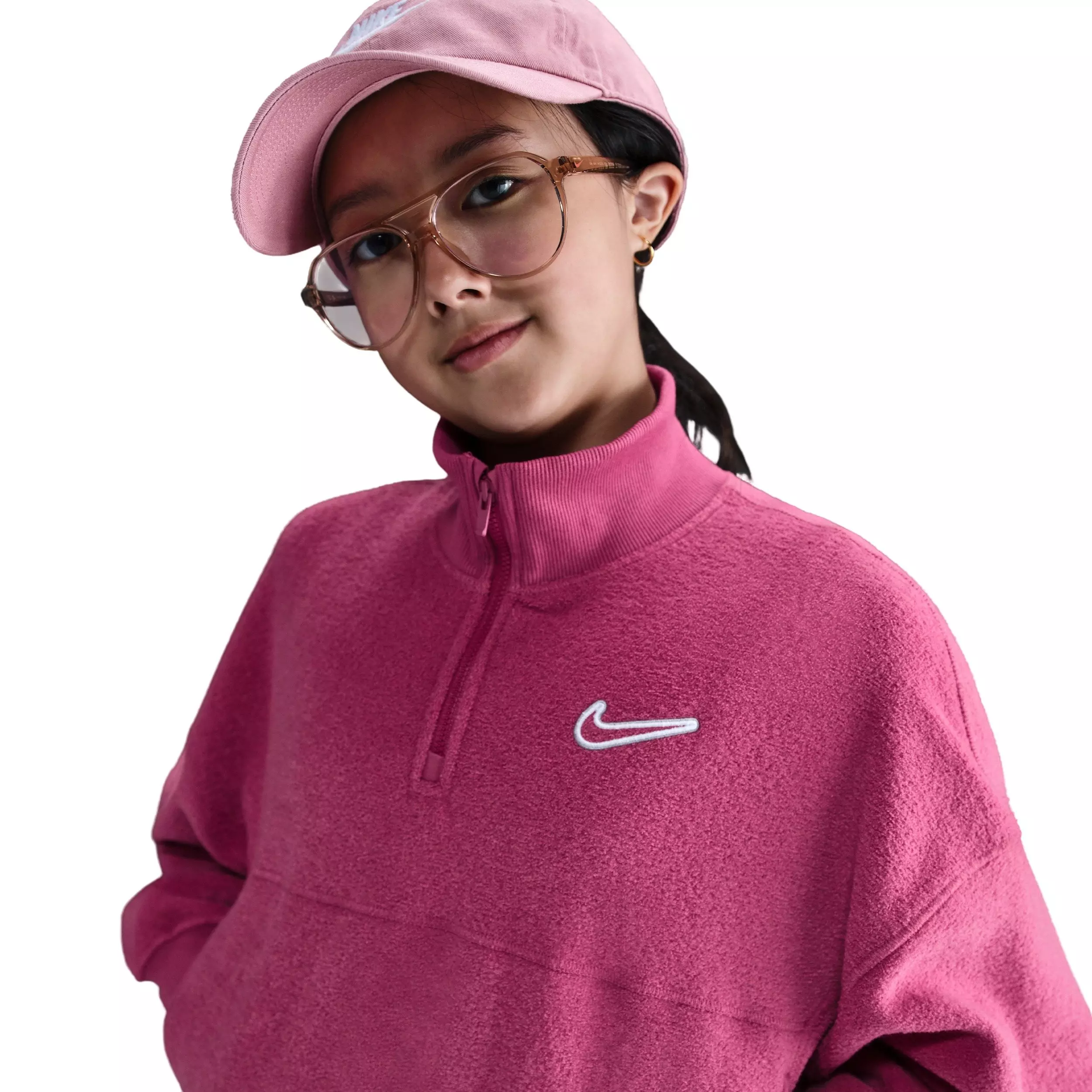 Nike Big Girls' Sportswear Long-Sleeve Fleece Cozy Top 2 - Beet Purple - BEET PURPLE