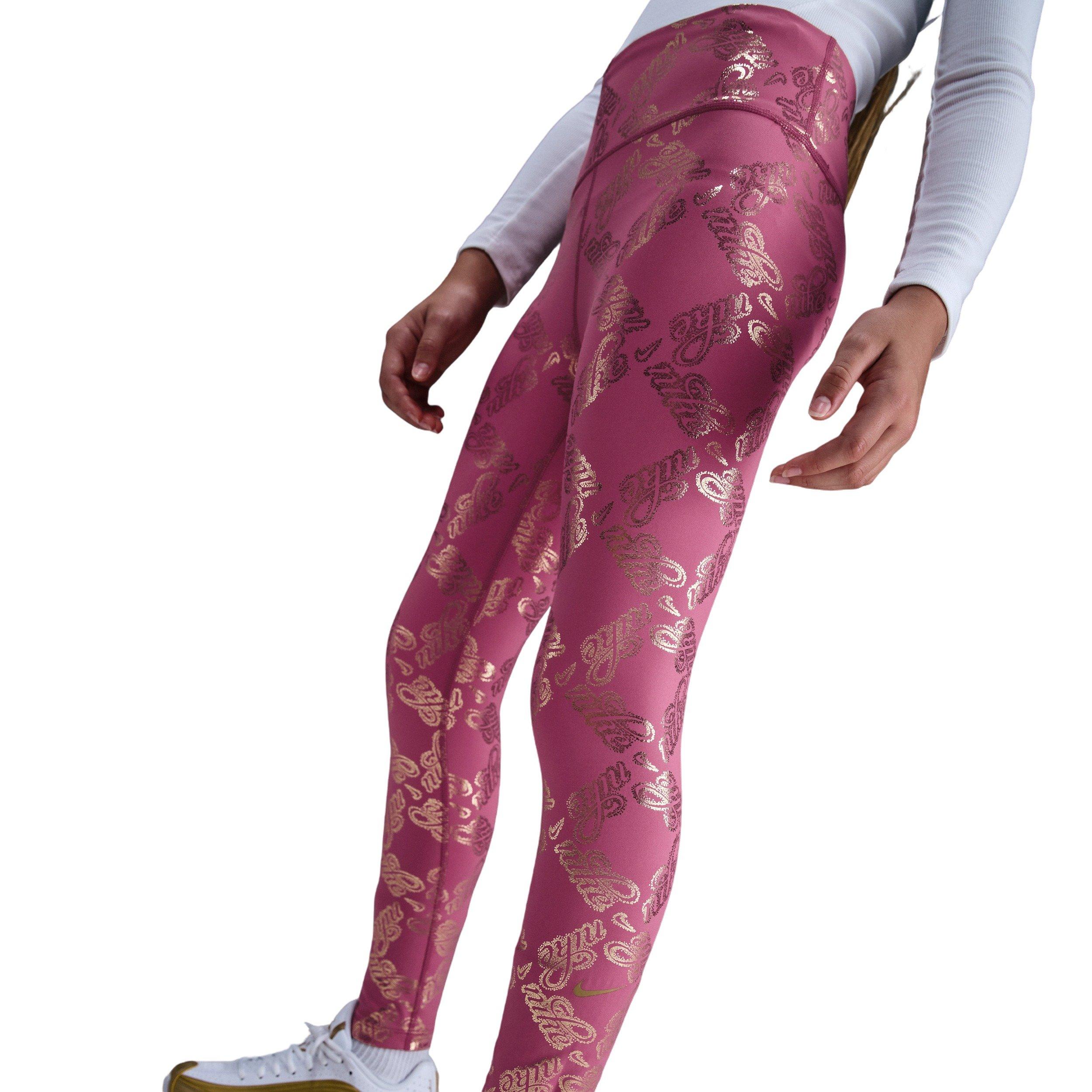 Nike Big Girls' One Dri-FIT Printed Leggings - Beet Purple/Gold - BEET PURPLE/GOLD Thumbnail View 1