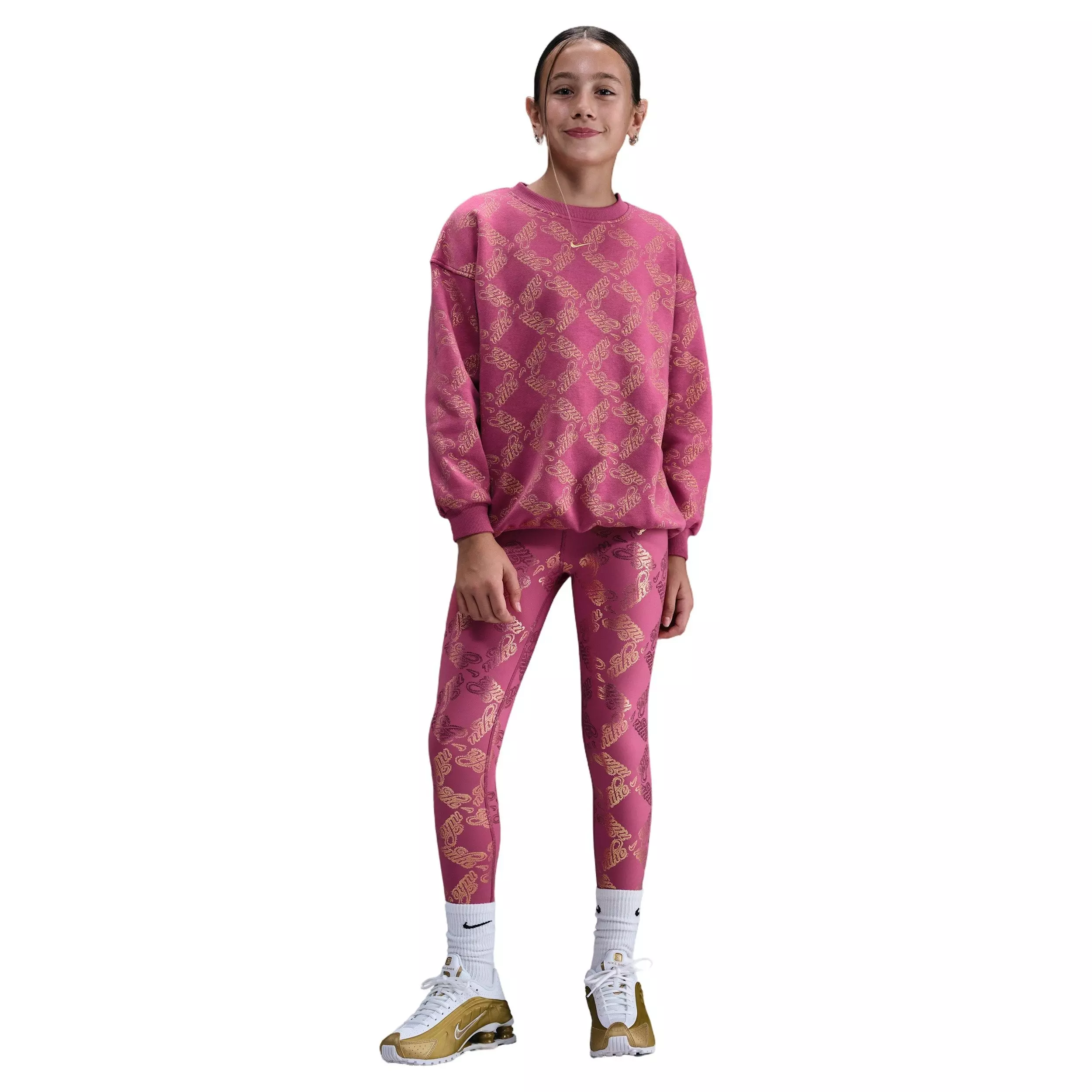 Nike Big Girls' One Dri-FIT Printed Leggings - Beet Purple/Gold - BEET PURPLE/GOLD