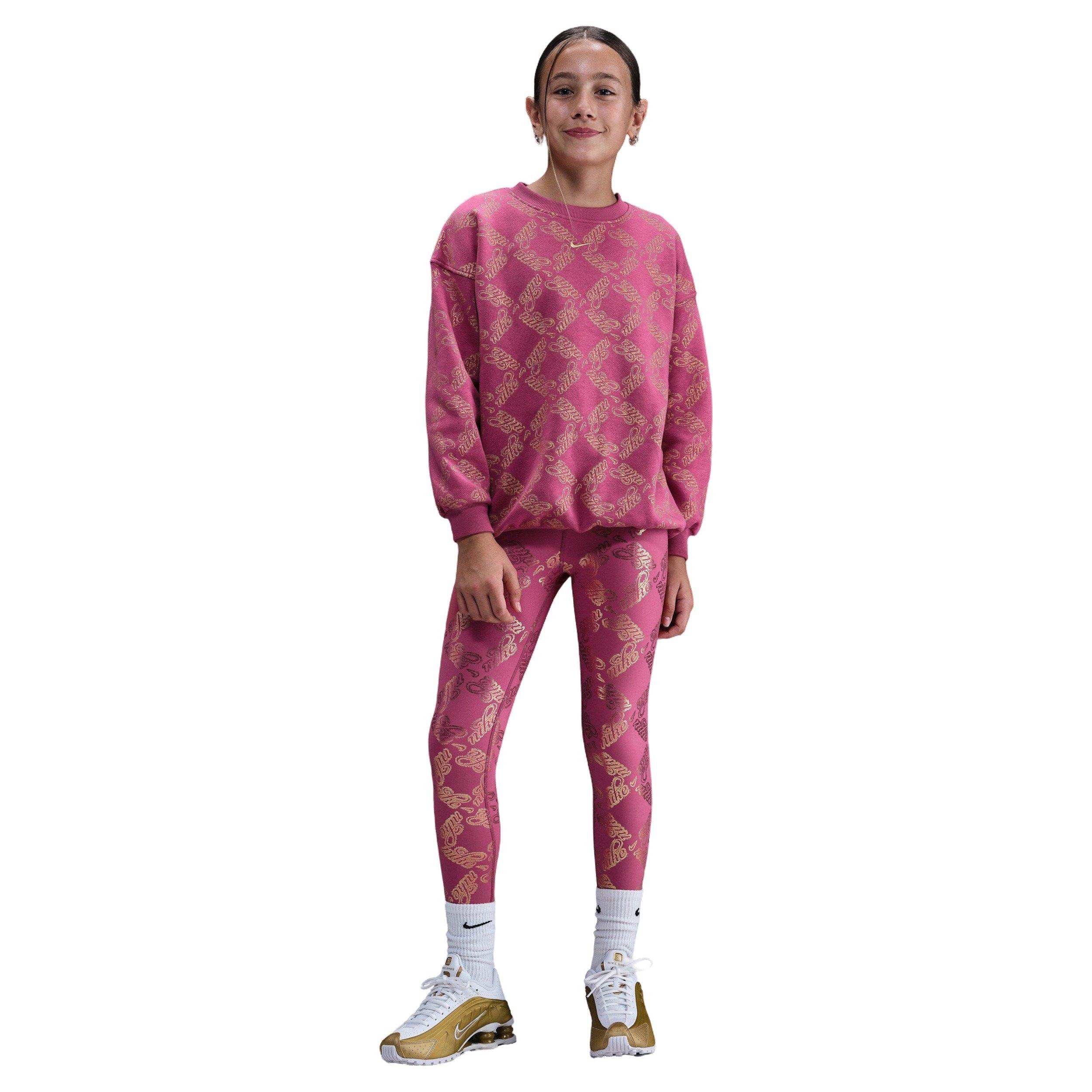 Nike One Dri-FIT Big Girls' Beet Purple/Gold Printed Leggings