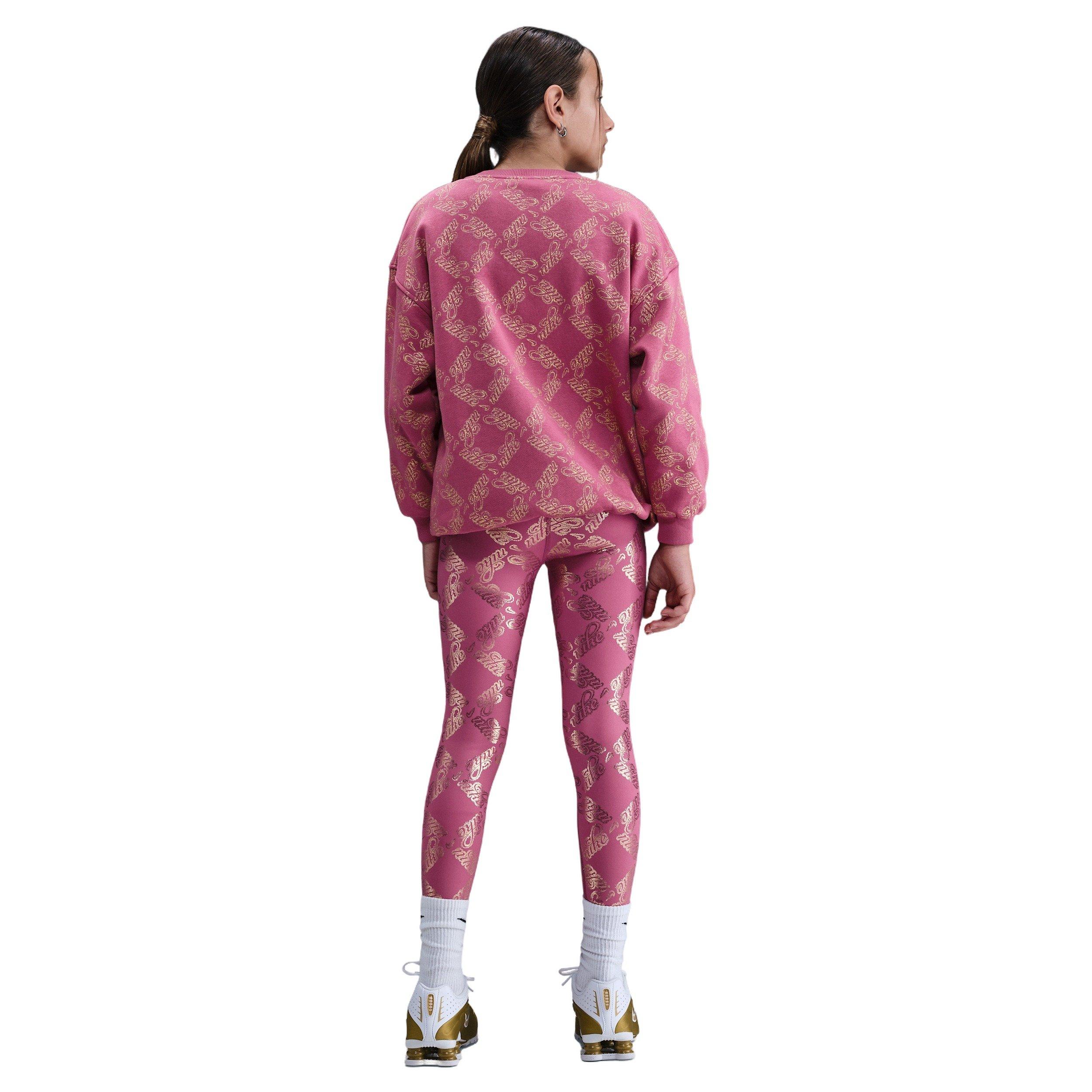 Nike Big Girls' One Dri-FIT Printed Leggings - Beet Purple/Gold - BEET PURPLE/GOLD Thumbnail View 4