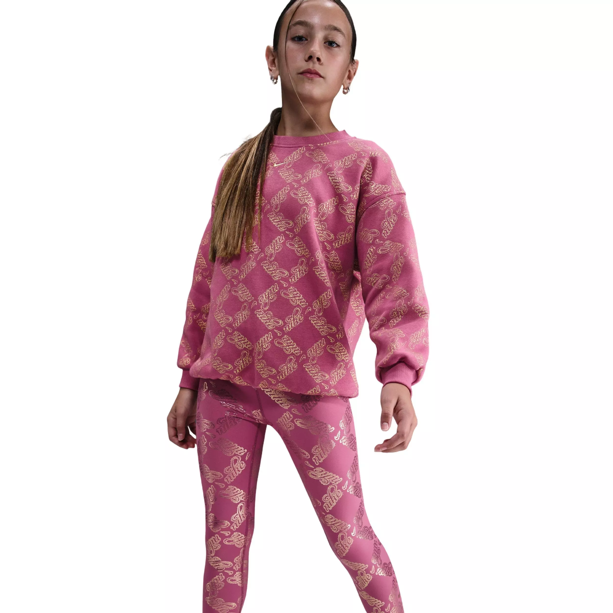 Nike Big Girls' One Dri-FIT Printed Leggings - Beet Purple/Gold - BEET PURPLE/GOLD