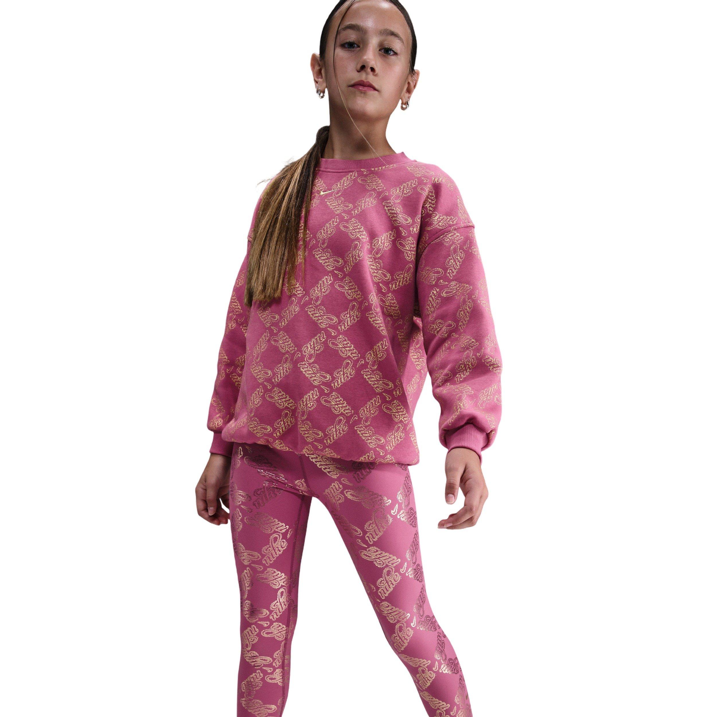 Nike One Dri-FIT Big Girls' Beet Purple/Gold Printed Leggings