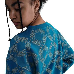 Nike Big Girls' Sportswear Club Fleece Oversized Printed Crewneck Sweatshirt -Blue/Gold