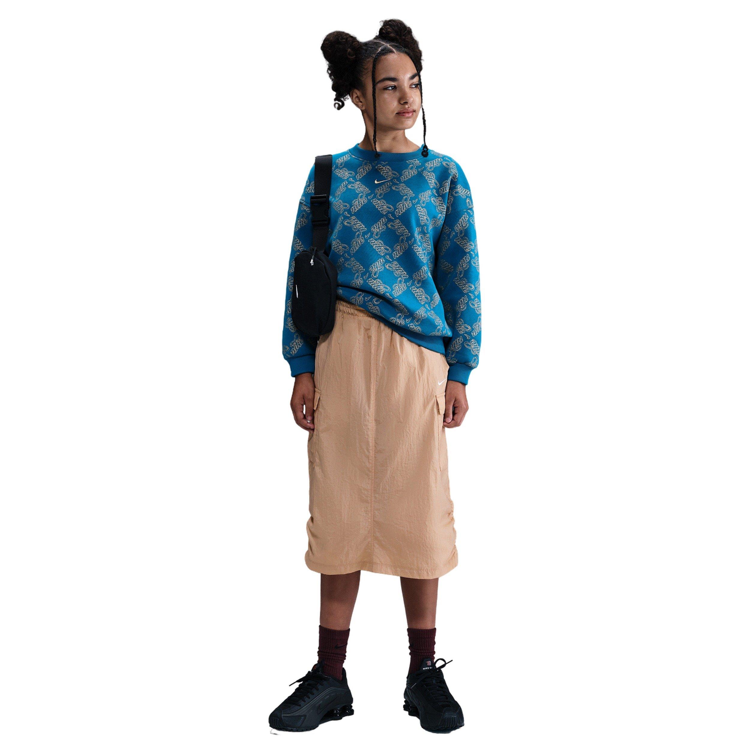 Nike Big Girls' Sportswear Club Fleece Oversized Printed Crewneck Sweatshirt - Blue/Gold - BLUE/GOLD Thumbnail View 4