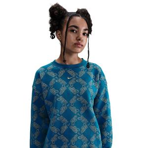 Nike Big Girls' Sportswear Club Fleece Oversized Printed Crewneck Sweatshirt -Blue/Gold