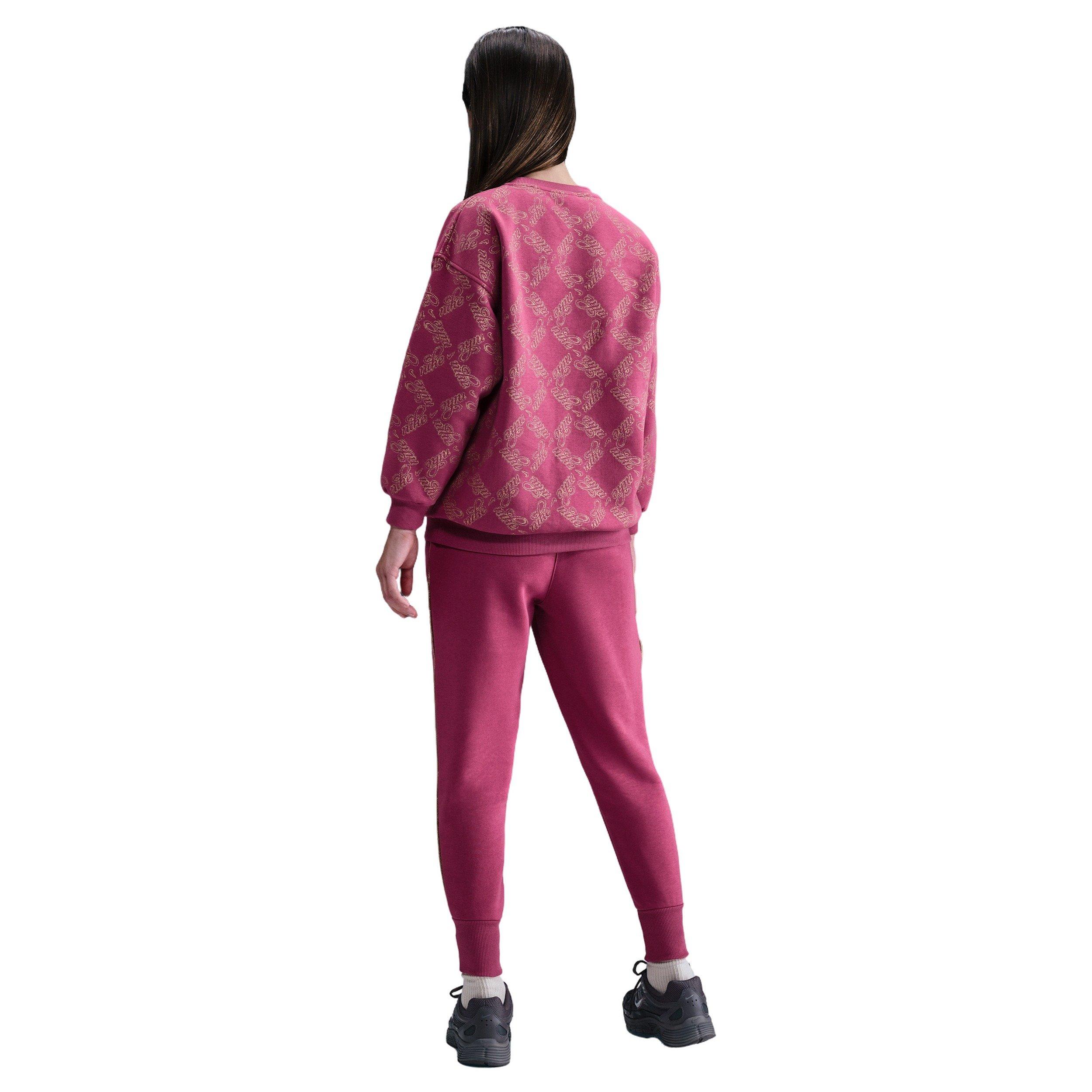 Nike Sportswear Club Fleece Oversized Big Girls' Beet Purple/Gold Printed Crewneck Sweatshirt