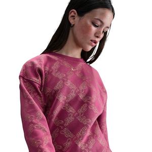 Nike Big Girls' Sportswear Club Fleece Oversized Printed Crewneck Sweatshirt -Beet Purple/Gold