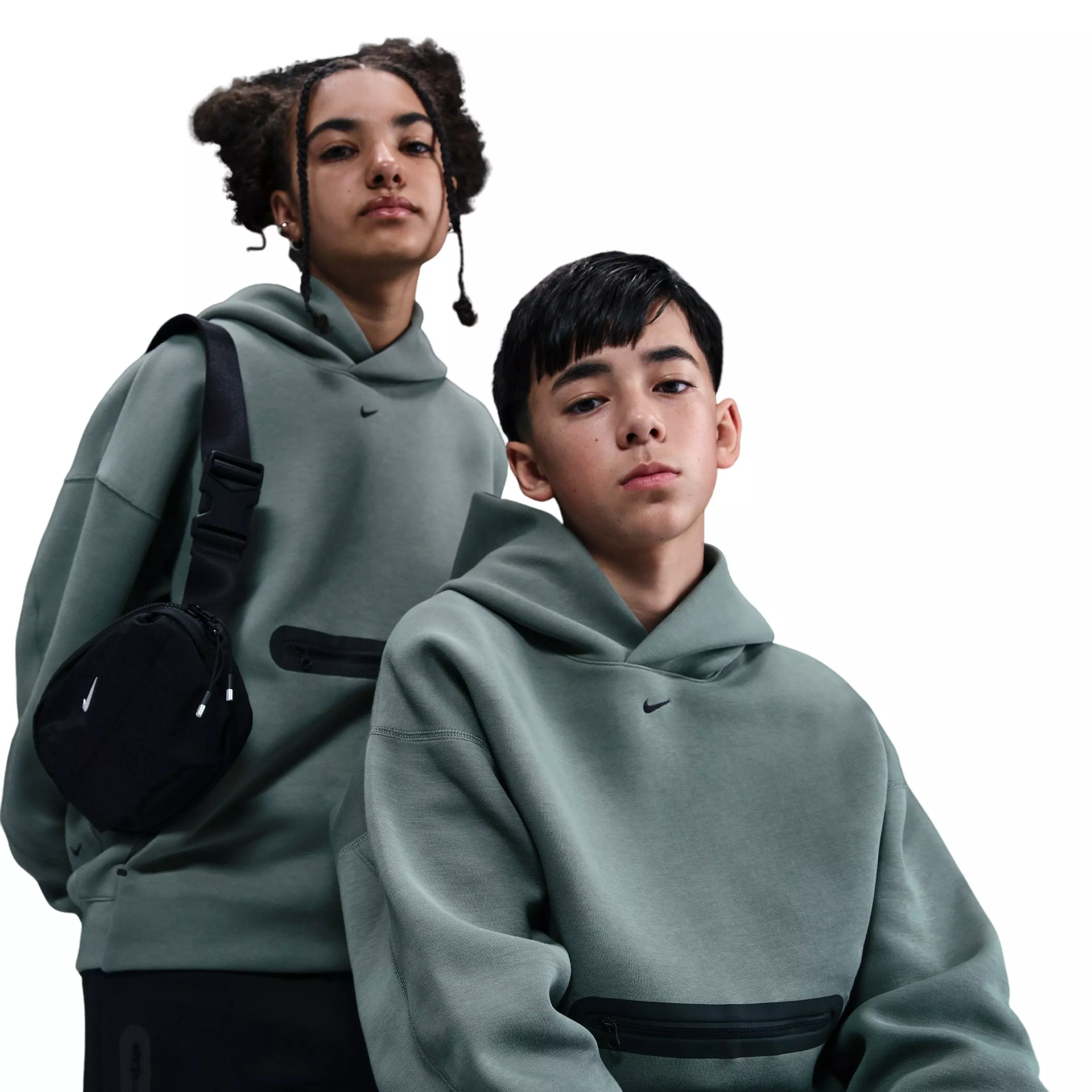 Nike Big Boys' Sportswear Tech Fleece Oversized Pullover Hoodie -Grey - GREY