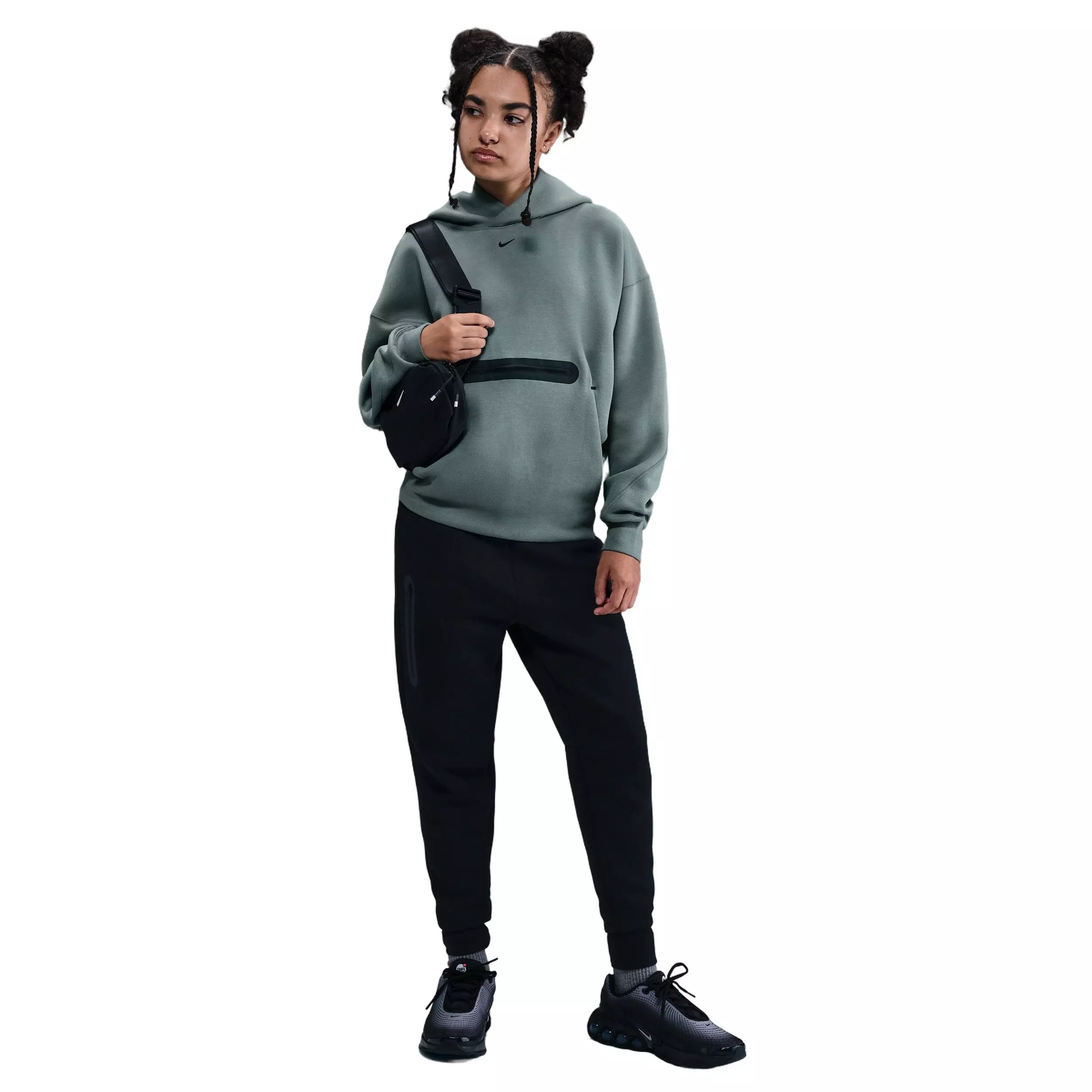 Nike Big Boys' Sportswear Tech Fleece Oversized Pullover Hoodie -Grey - GREY
