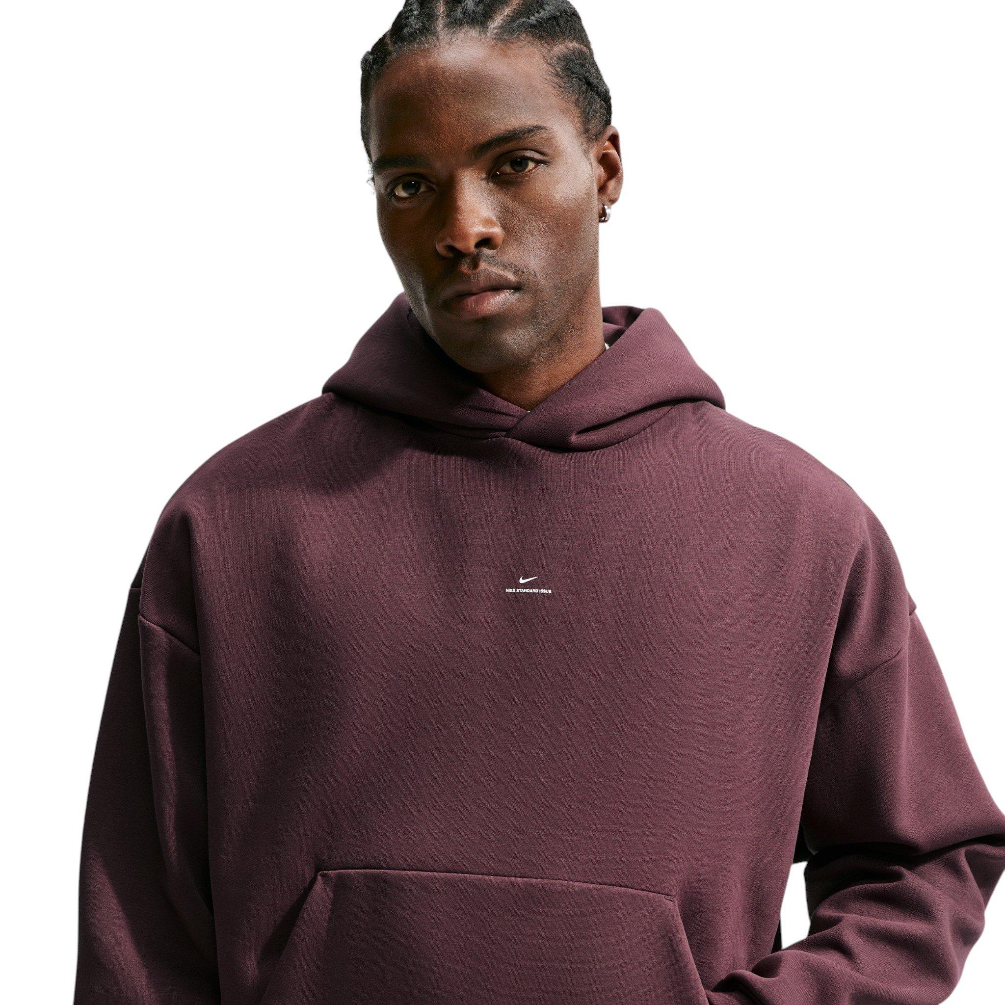 Nike Men's Standard Issue Therma-FIT Brushed Basketball Pullover - Burgundy Crush/Pale Ivory - BURGUNDY/IVORY