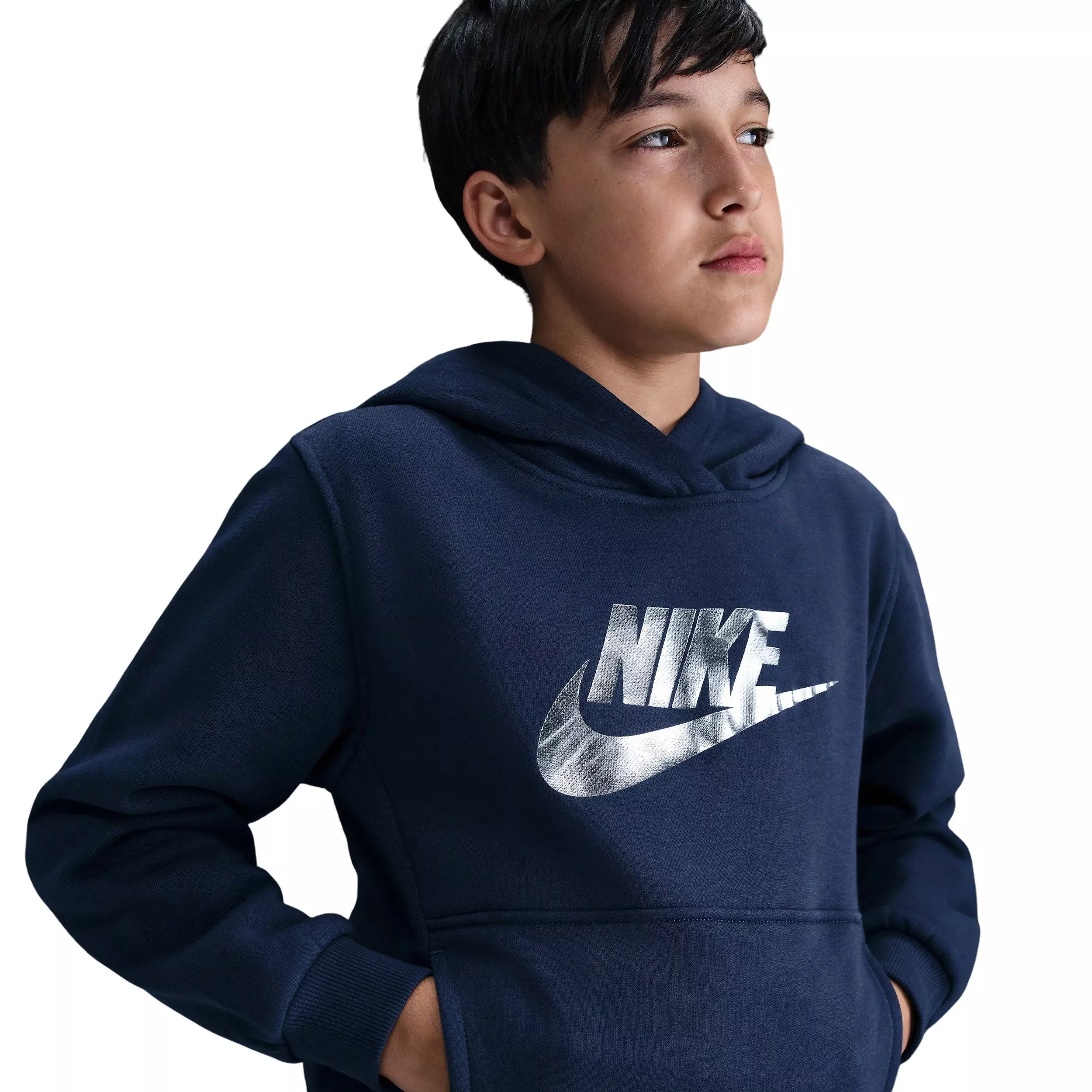 Nike Big Kids' Sportswear Club Fleece Hoodie -Navy/Silver - NAVY/SILVER