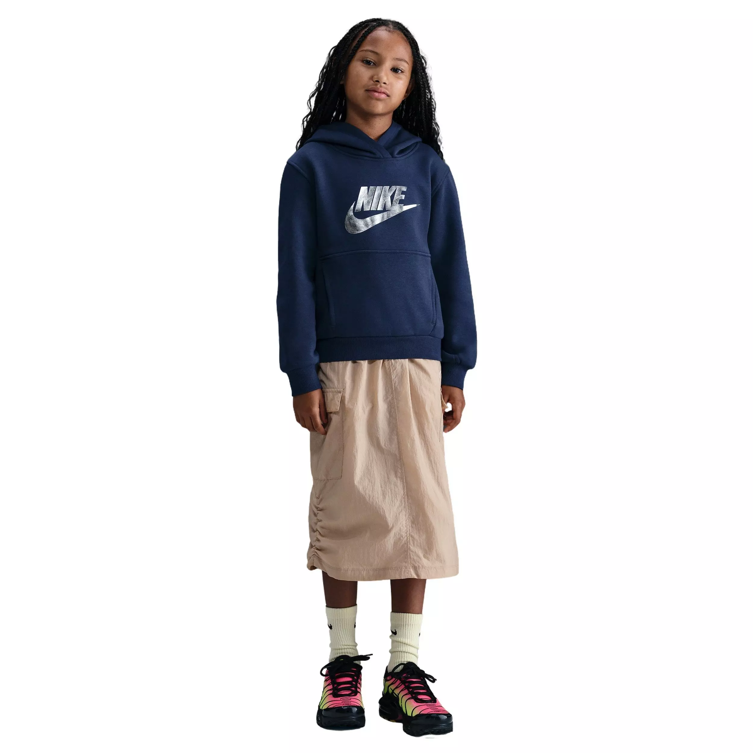 Nike Big Kids' Sportswear Club Fleece Hoodie -Navy/Silver - NAVY/SILVER
