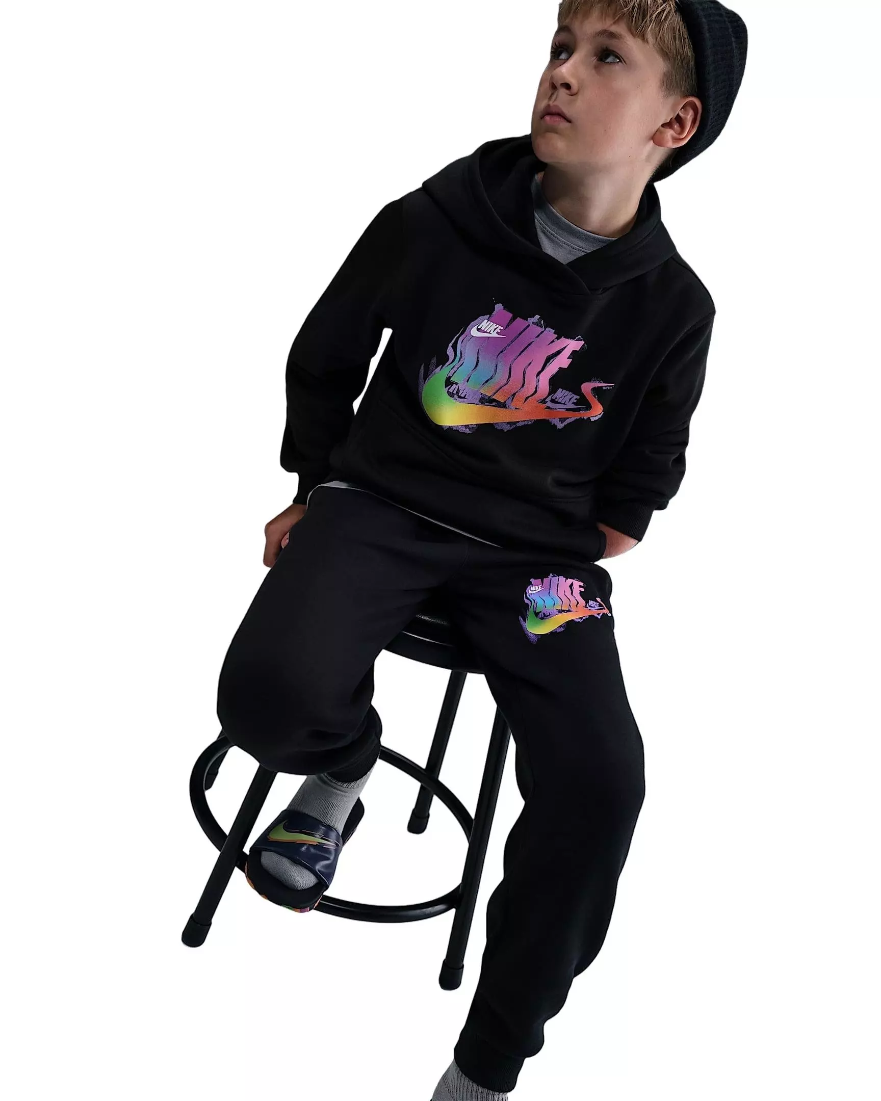 Nike Big Boys' Sportswear Club Fleece Glitch Joggers -Black - BLACK