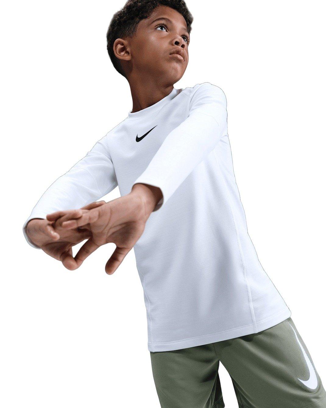 Nike Pro Dri-FIT Long-Sleeve Big Boys' White Crewneck Top
