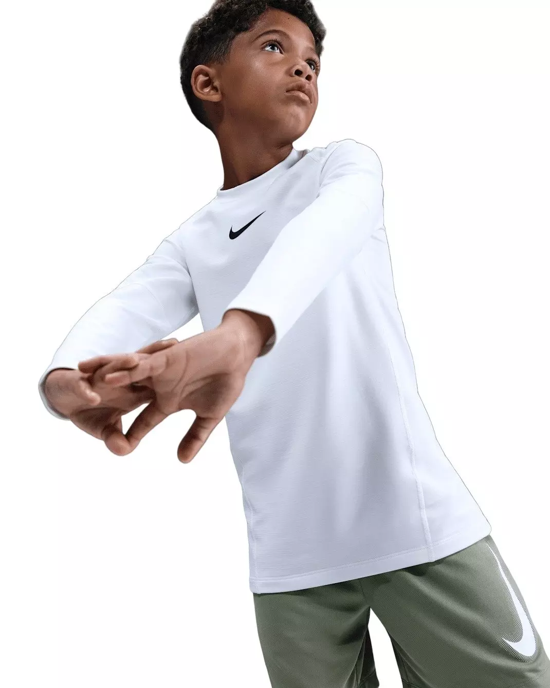 Nike Big Boys' Pro Dri-FIT Long-Sleeve Crewneck Top -White - WHITE