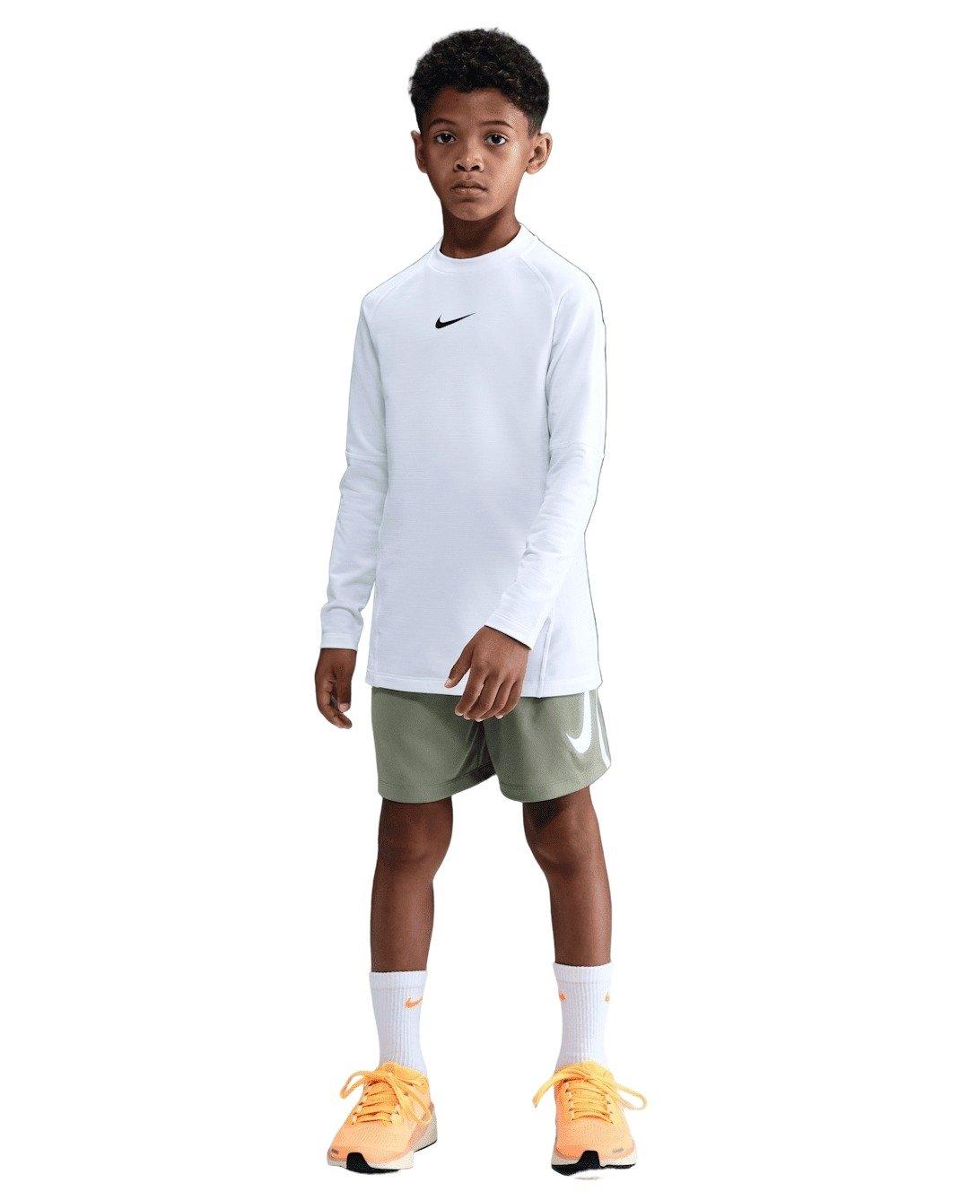 Nike Pro Dri-FIT Long-Sleeve Big Boys' White Crewneck Top