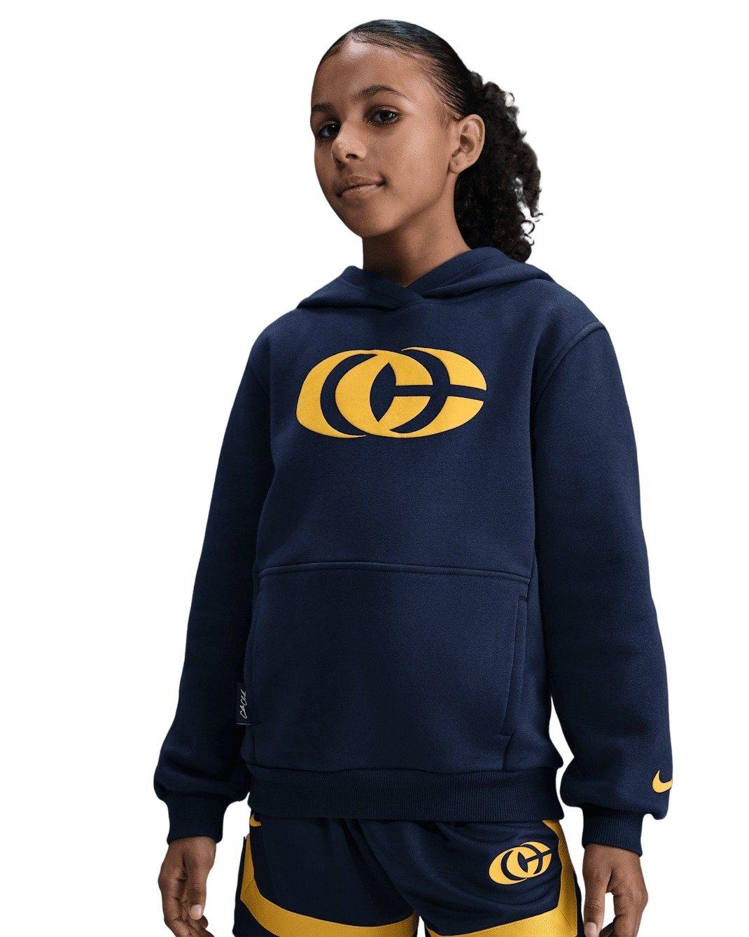 Nike Caitlin Clark Big Kids' Navy/Yellow Fleece Pullover Hoodie