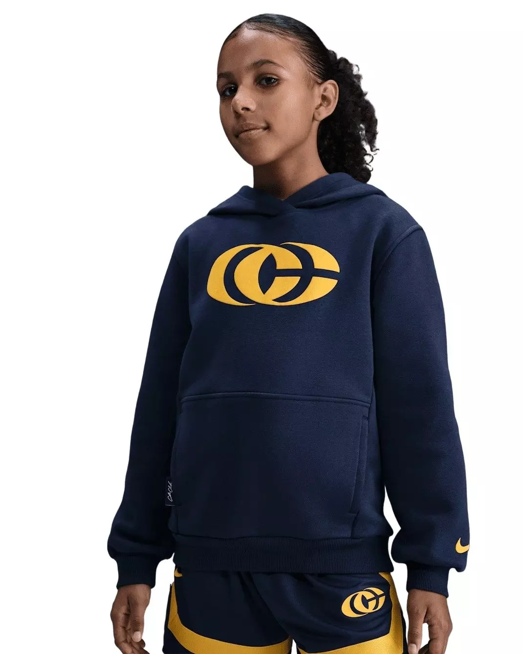 Nike Big Kids' Caitlin Clark Fleece Pullover Hoodie -Navy/Yellow - NAVY/YELLOW