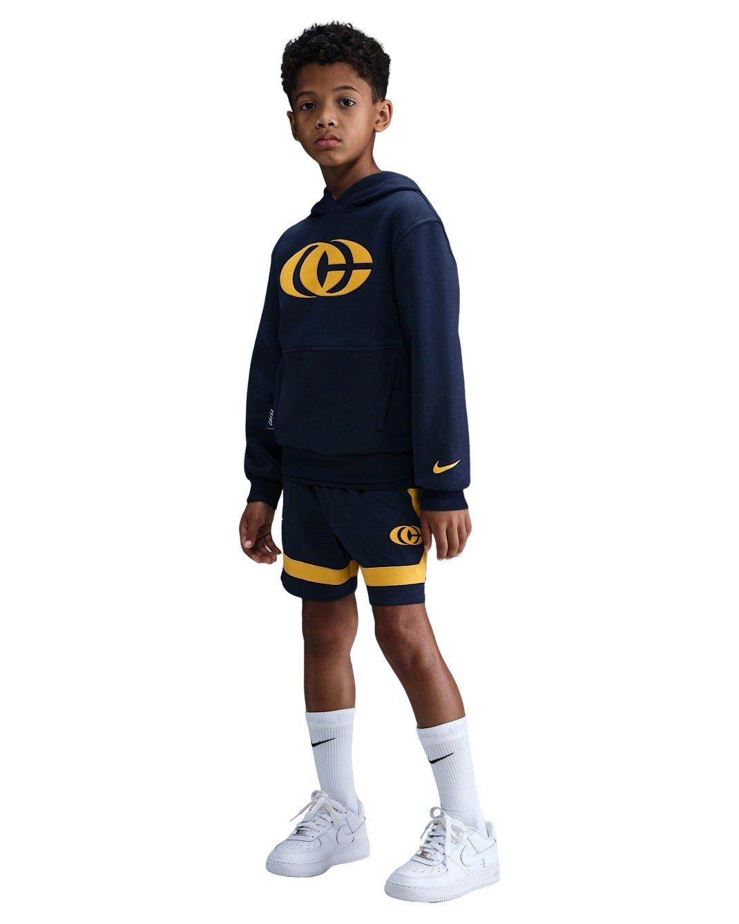 Nike Big Kids' Caitlin Clark Fleece Pullover Hoodie - Navy/Yellow - NAVY/YELLOW Thumbnail View 6