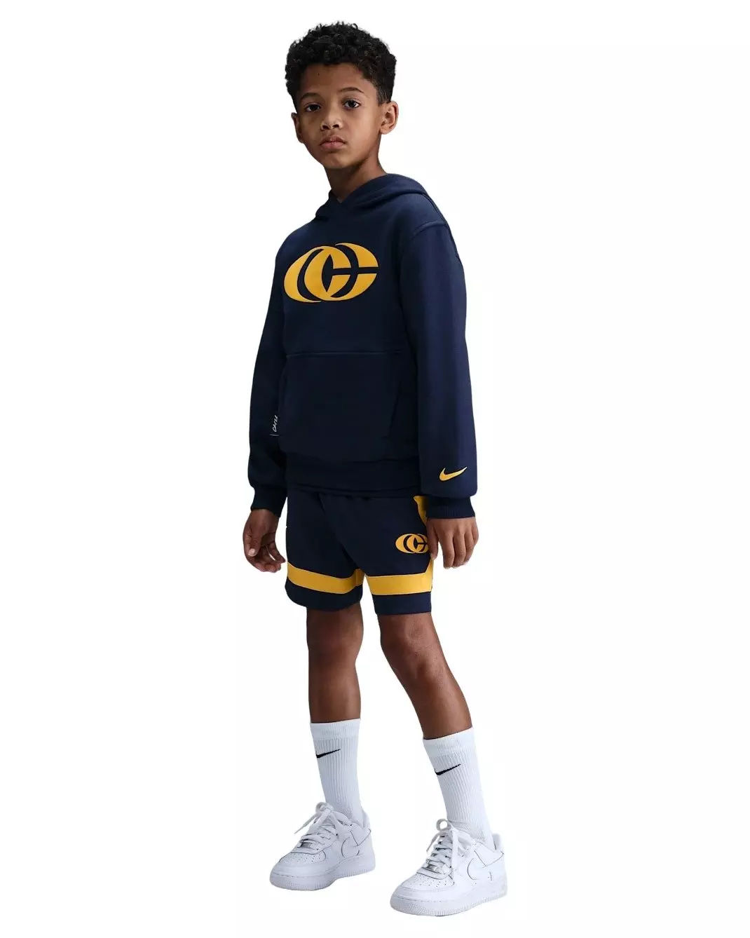 Nike Big Kids' Caitlin Clark Fleece Pullover Hoodie -Navy/Yellow - NAVY/YELLOW