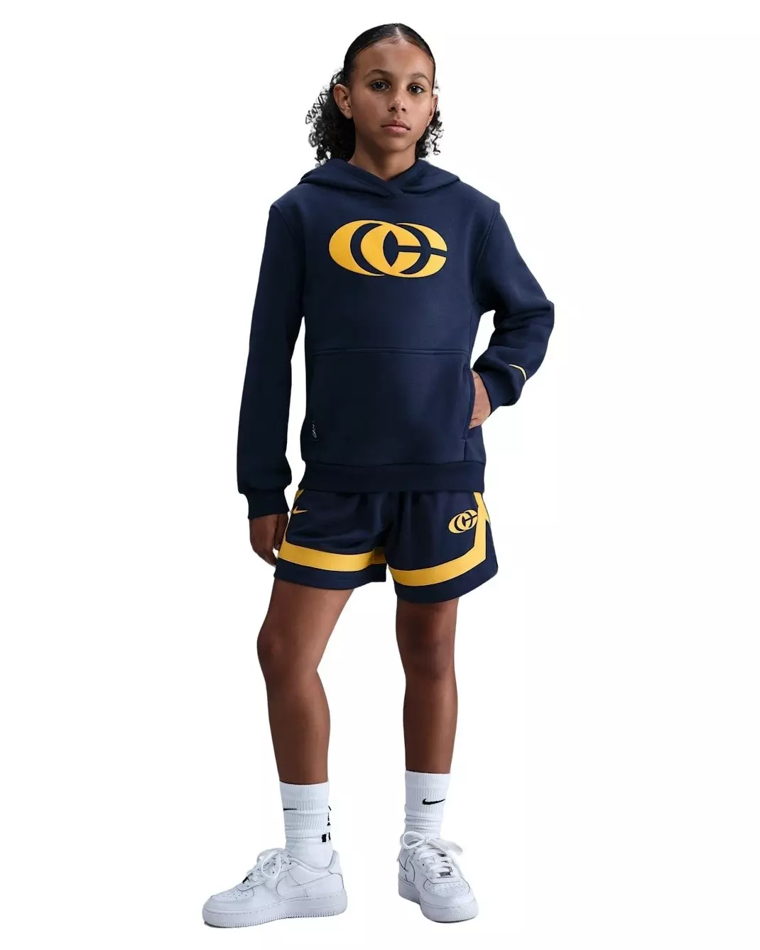 Nike Big Kids' Caitlin Clark Fleece Pullover Hoodie - Navy/Yellow - NAVY/YELLOW