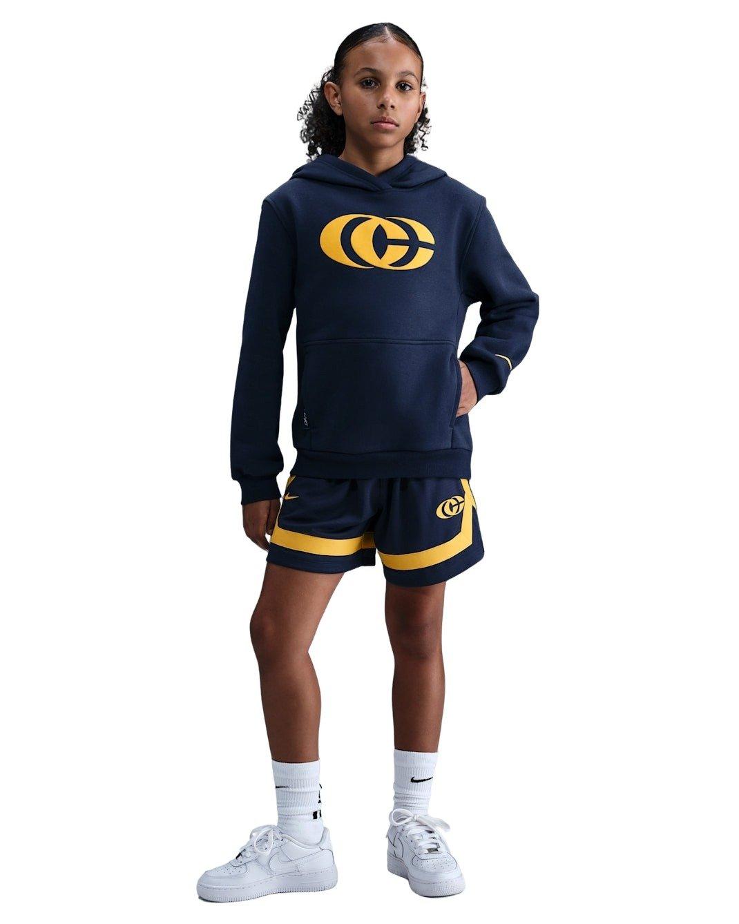 Nike Caitlin Clark Big Kids' Navy/Yellow Fleece Pullover Hoodie