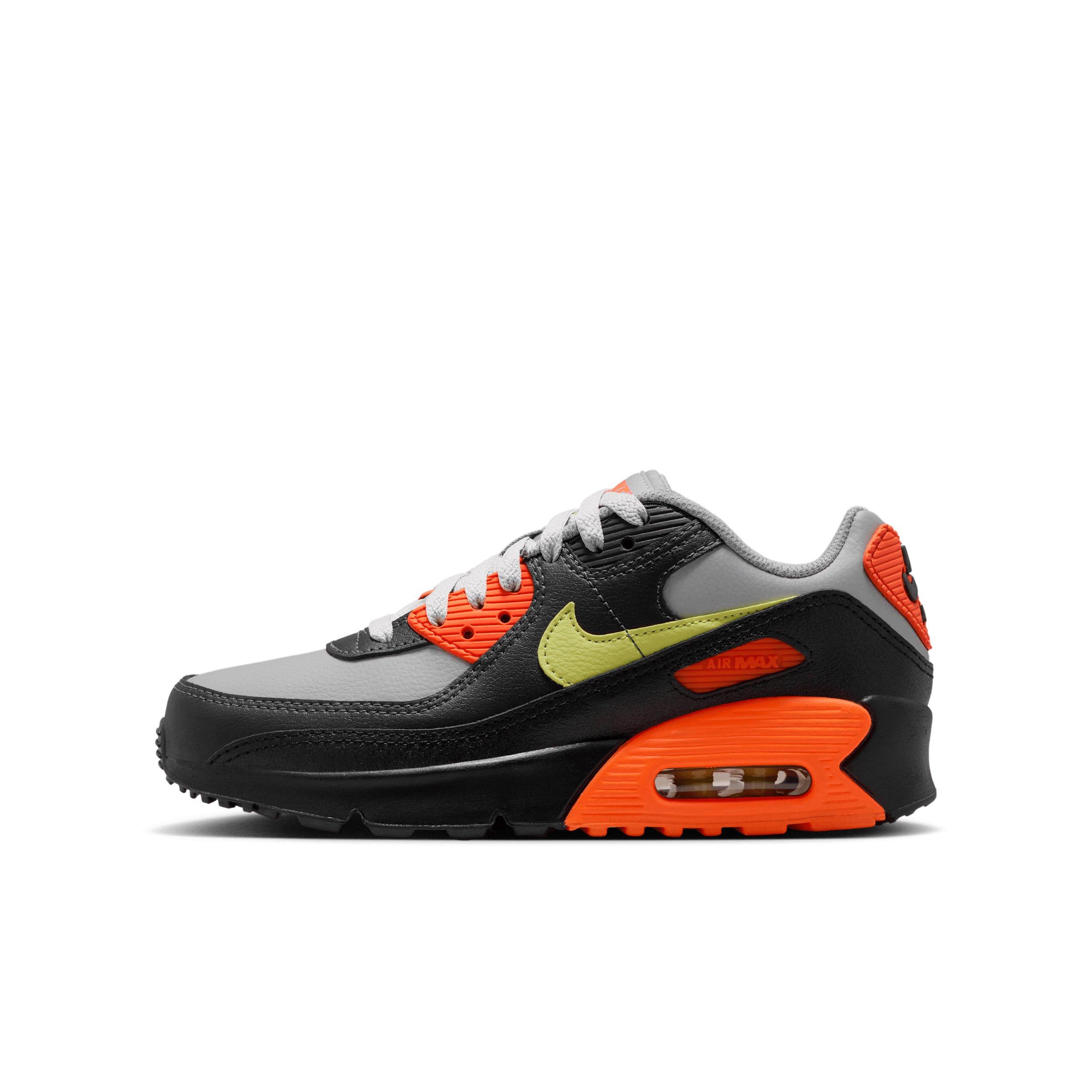 Nike Air Max 90 LTR Grade School Boys' "Light Smoke Grey/Hyper Crimson/Black/Limelight" Shoe