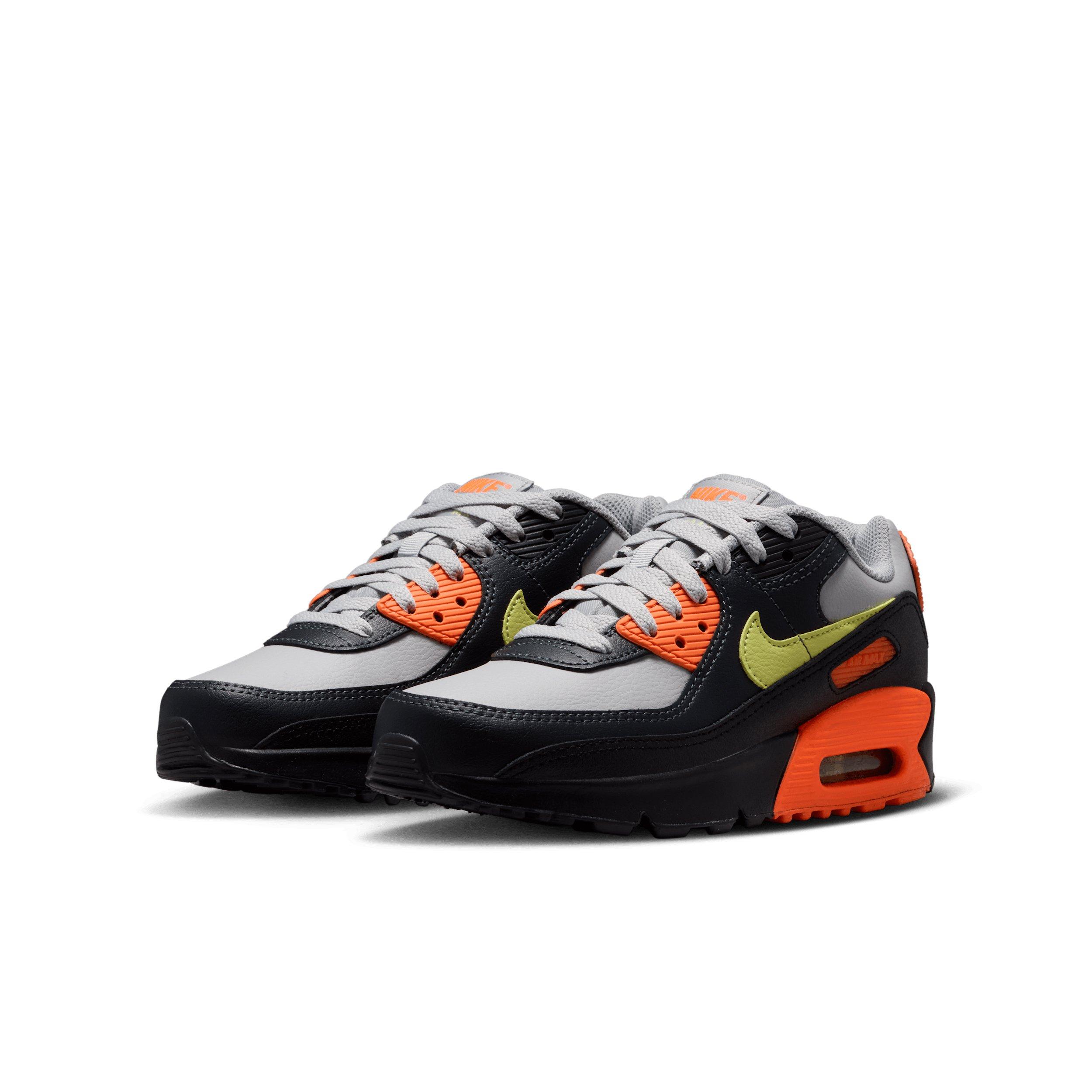 Nike Air Max 90 LTR Grade School Boys' "Light Smoke Grey/Hyper Crimson/Black/Limelight" Shoe