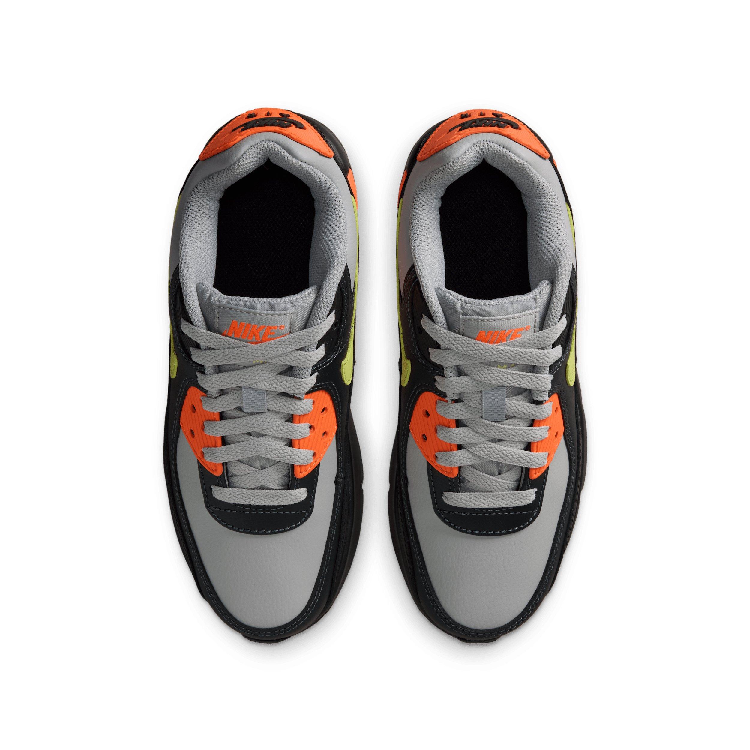 Nike Air Max 90 LTR Grade School Boys' "Light Smoke Grey/Hyper Crimson/Black/Limelight" Shoe