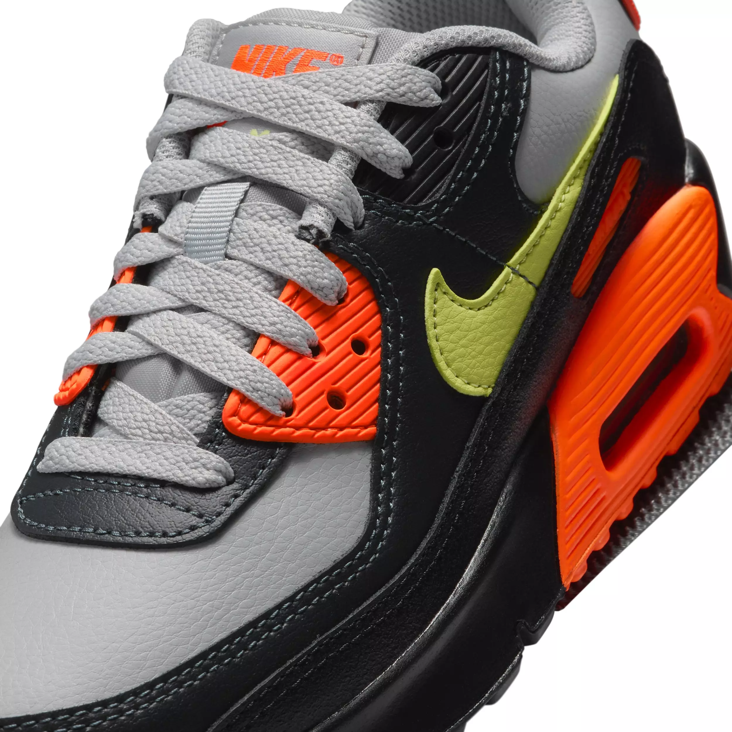 Nike Air Max 90 LTR "Light Smoke Grey/Hyper Crimson/Black/Limelight" Grade School Boys' Shoe - LT GREY/CRIMSON/BLACK/LIMELIGHT