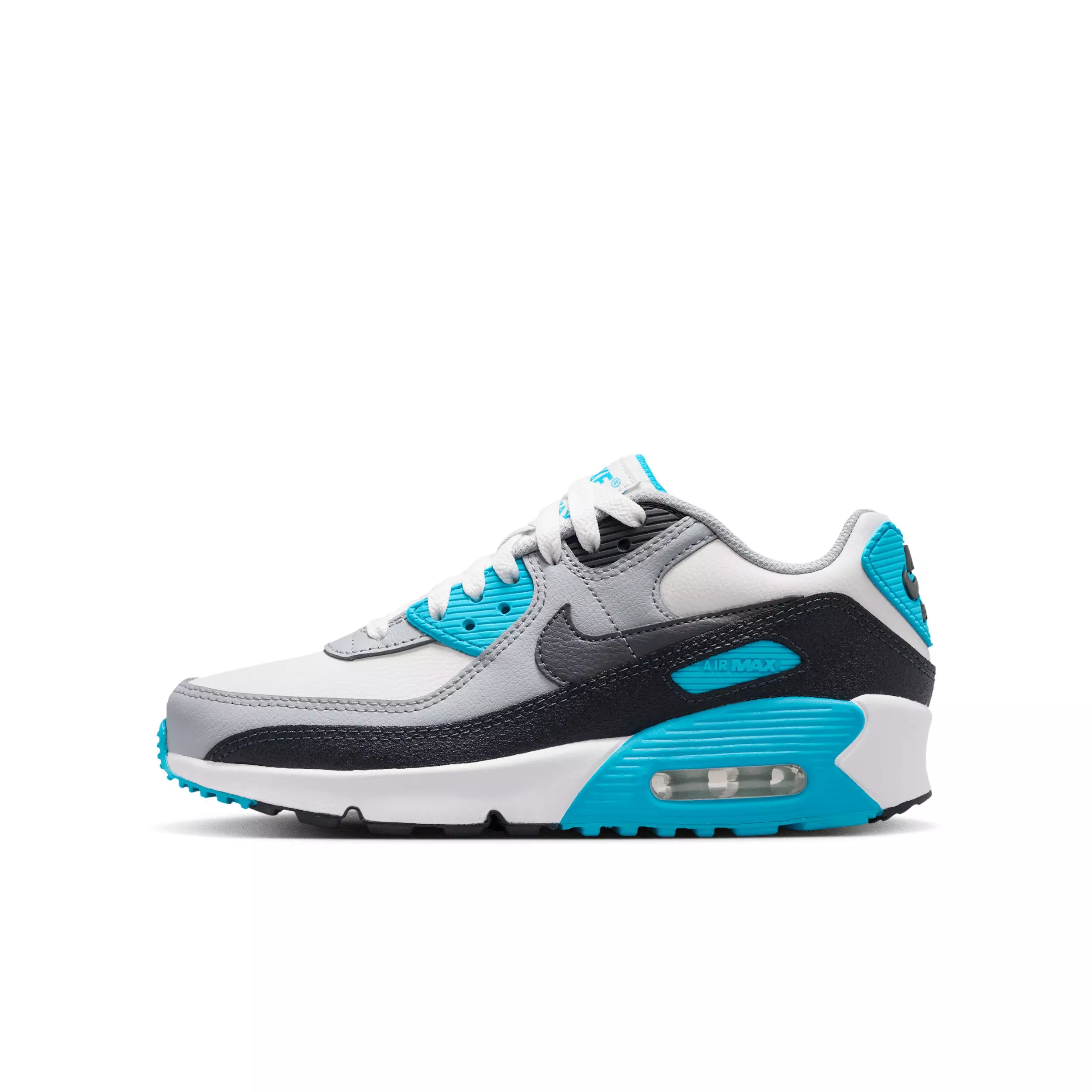 Nike Air Max 90 LTR "Platinum Tint/Blue Lightning/Wolf Grey/Iron Grey" Grade School Boys' Shoe - PLATINUM/BLUE/GREY/GREY