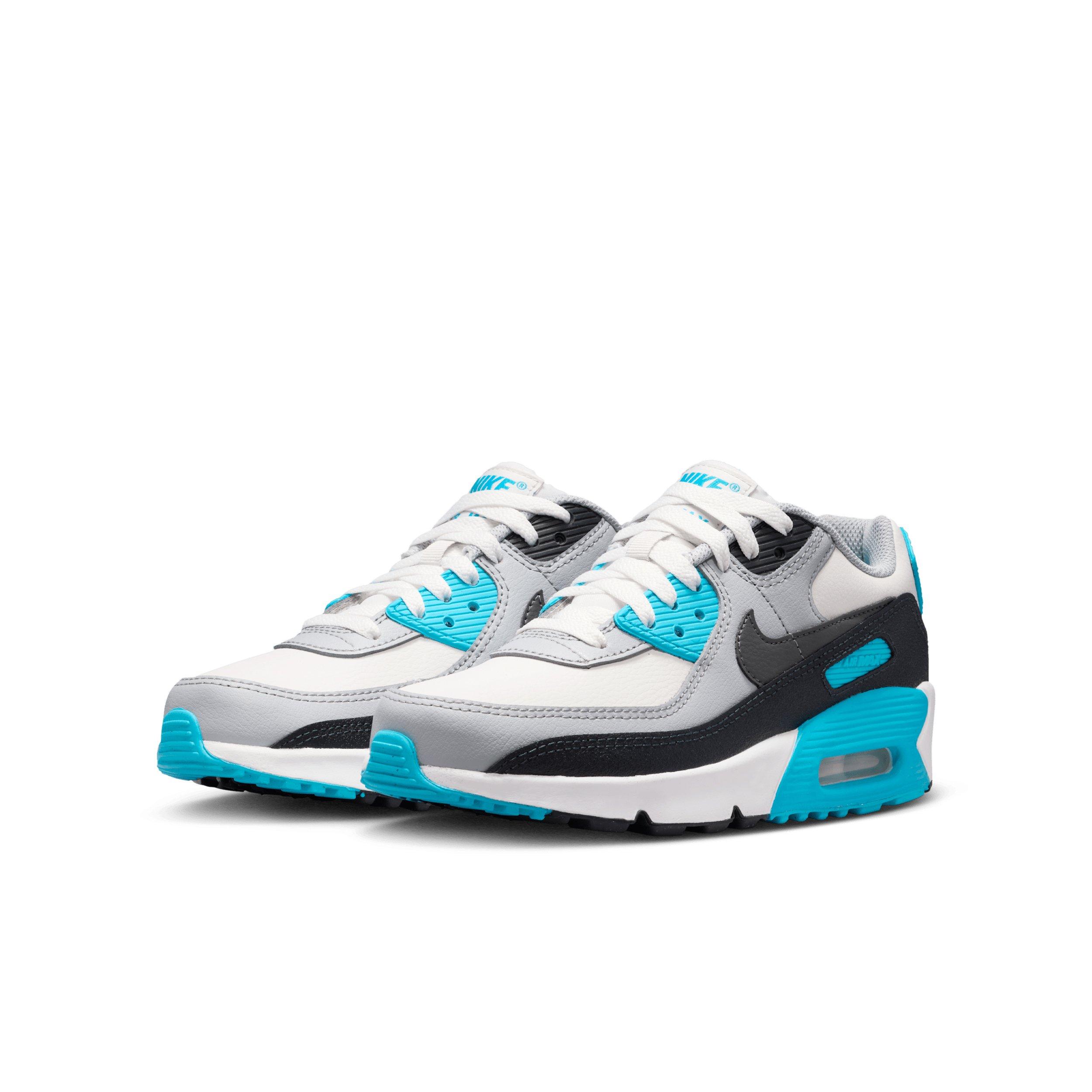 Nike Air Max 90 LTR Grade School Boys' "Platinum Tint/Blue Lightning/Wolf Grey/Iron Grey" Shoe