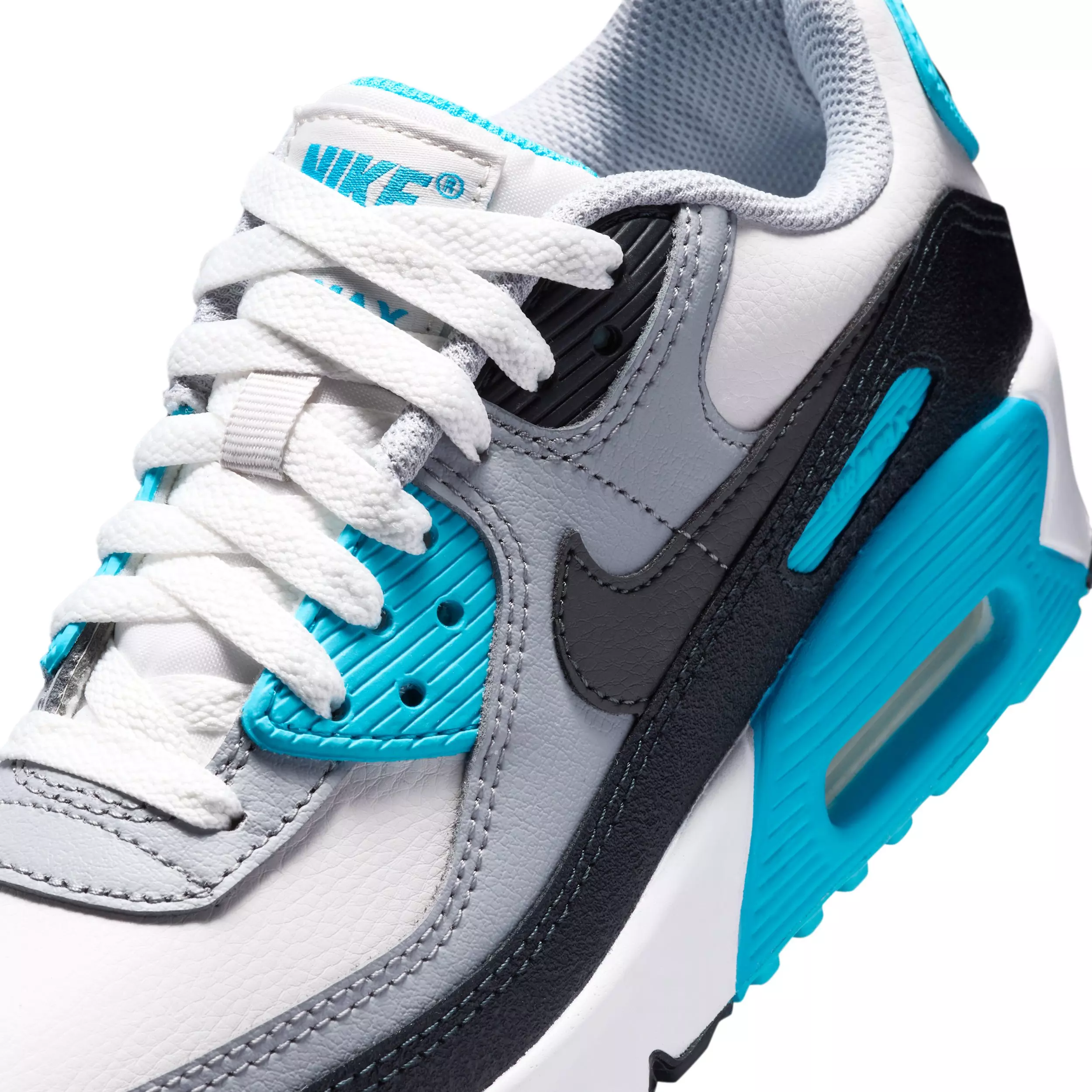 Nike Air Max 90 LTR "Platinum Tint/Blue Lightning/Wolf Grey/Iron Grey" Grade School Boys' Shoe - PLATINUM/BLUE/GREY/GREY