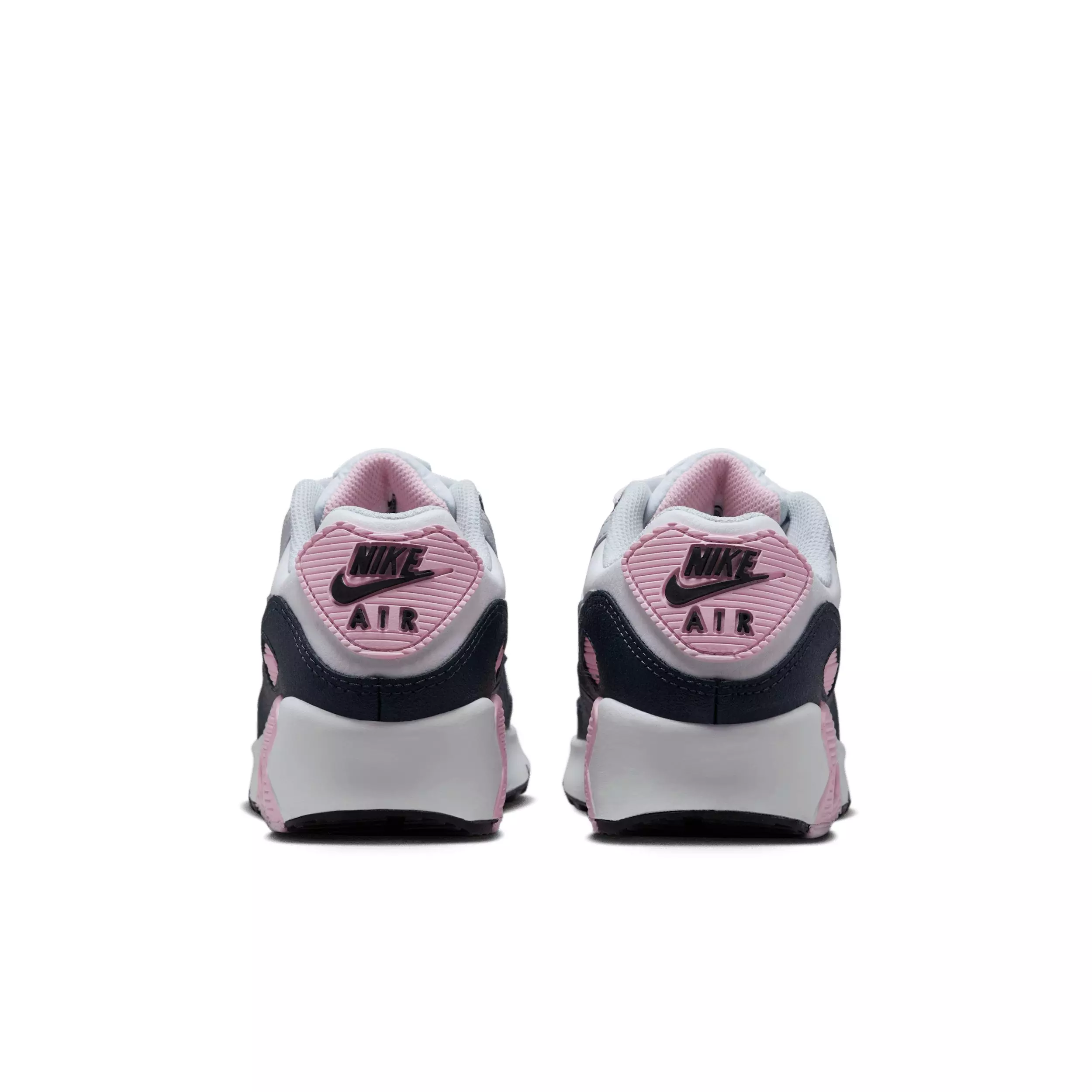 Nike Air Max 90 LTR "White/Pink Foam/Armory Navy/Wolf Grey" Grade School Girls' Shoe - WHITE/PINK/NAVY/GREY