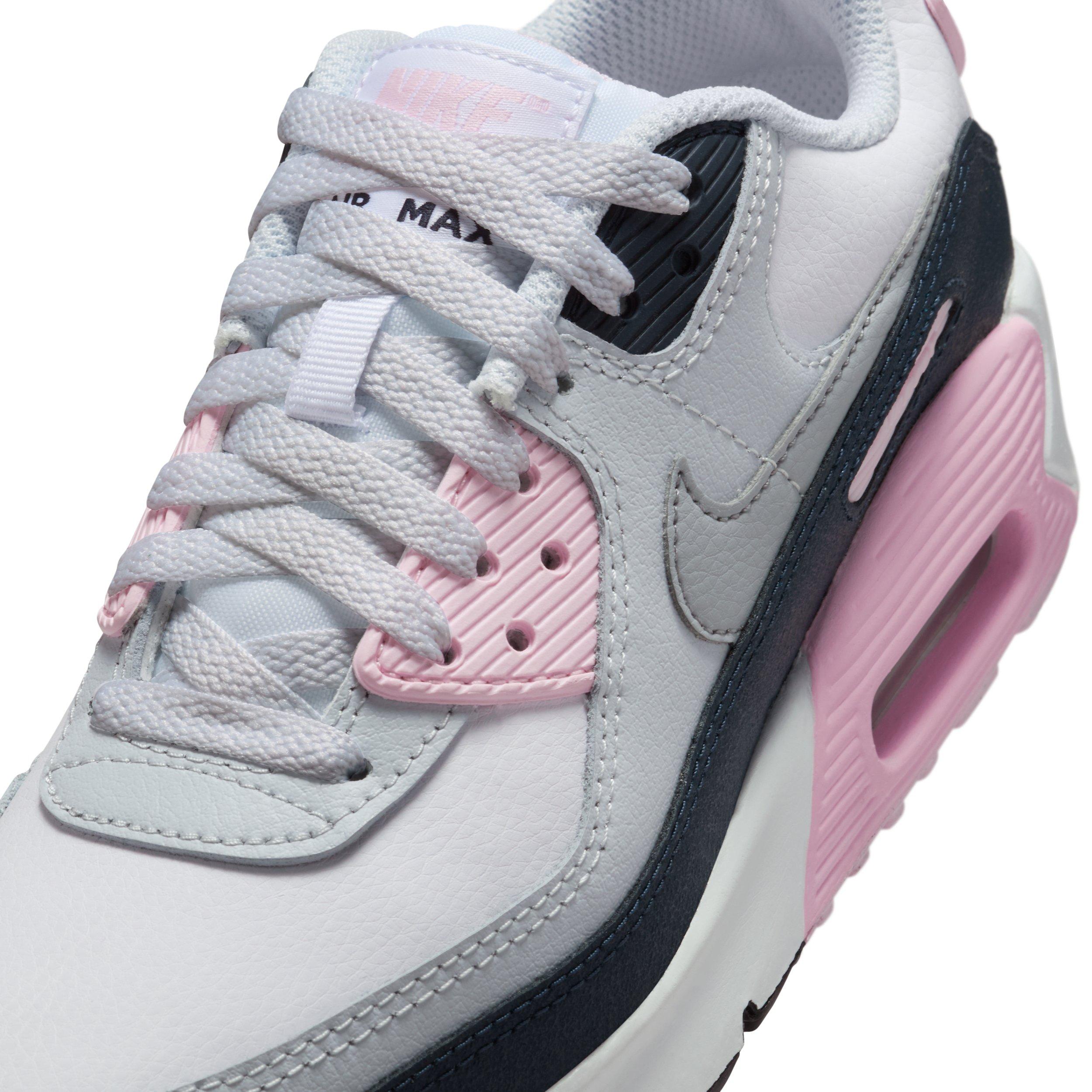 Nike Air Max 90 LTR Grade School Girls' "White/Pink Foam/Armory Navy/Wolf Grey" Shoe