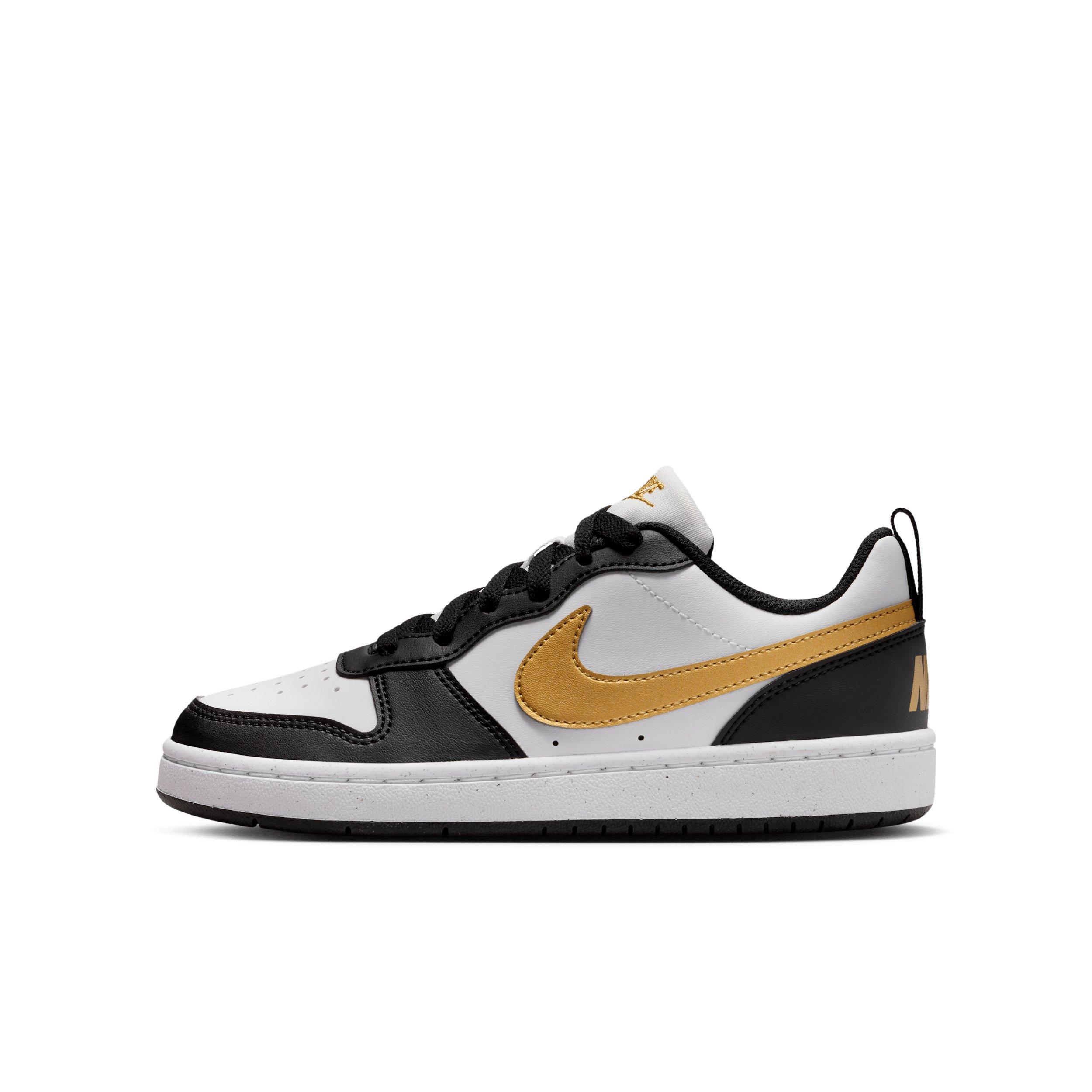 Nike Court Borough Low Recraft Grade School Girls' "Black/Black/White/Metallic Gold" Shoe
