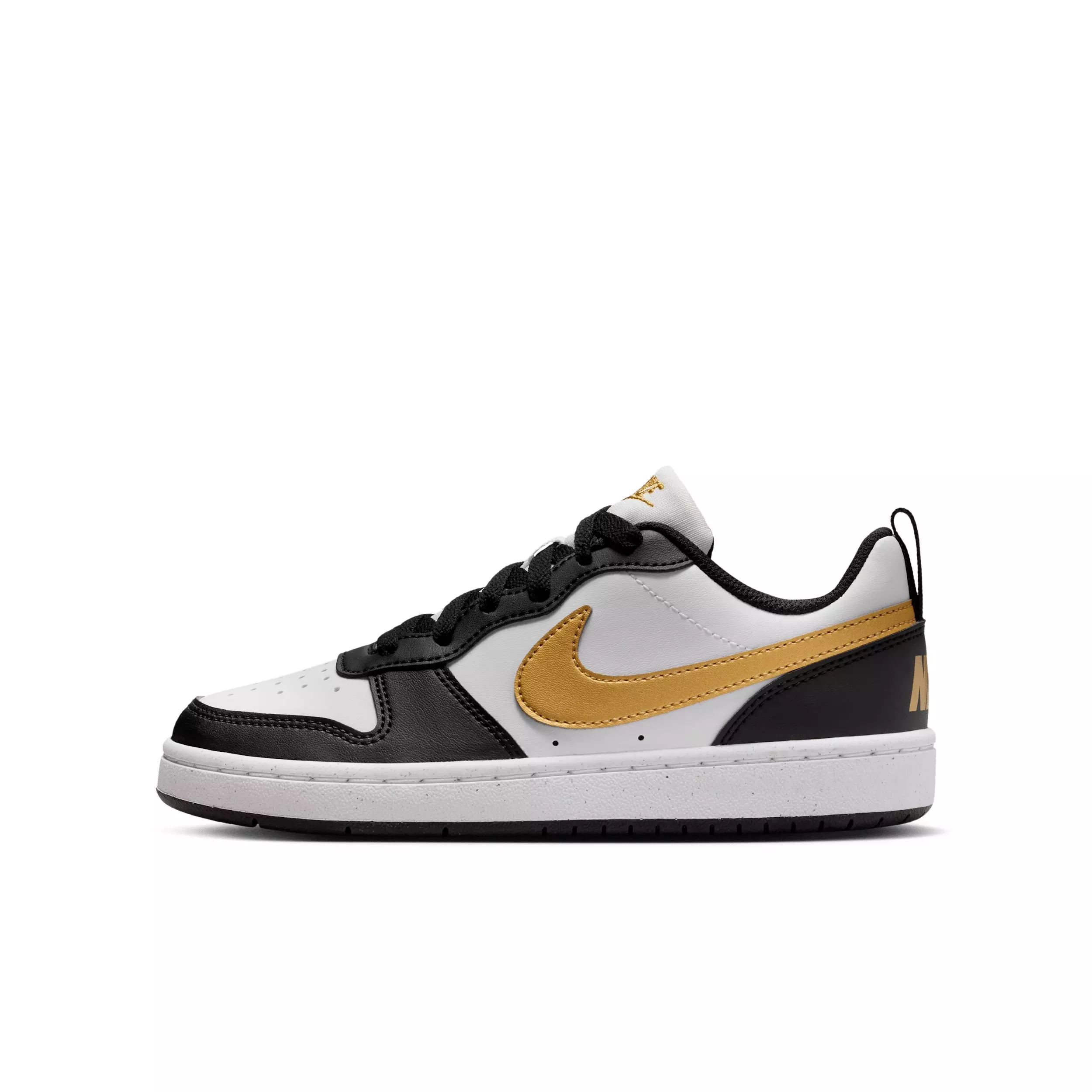 Nike Court Borough Low Recraft "Black/Black/White/Metallic Gold" Grade School Girls' Shoe - BLACK/BLACK/WHITE/GOLD