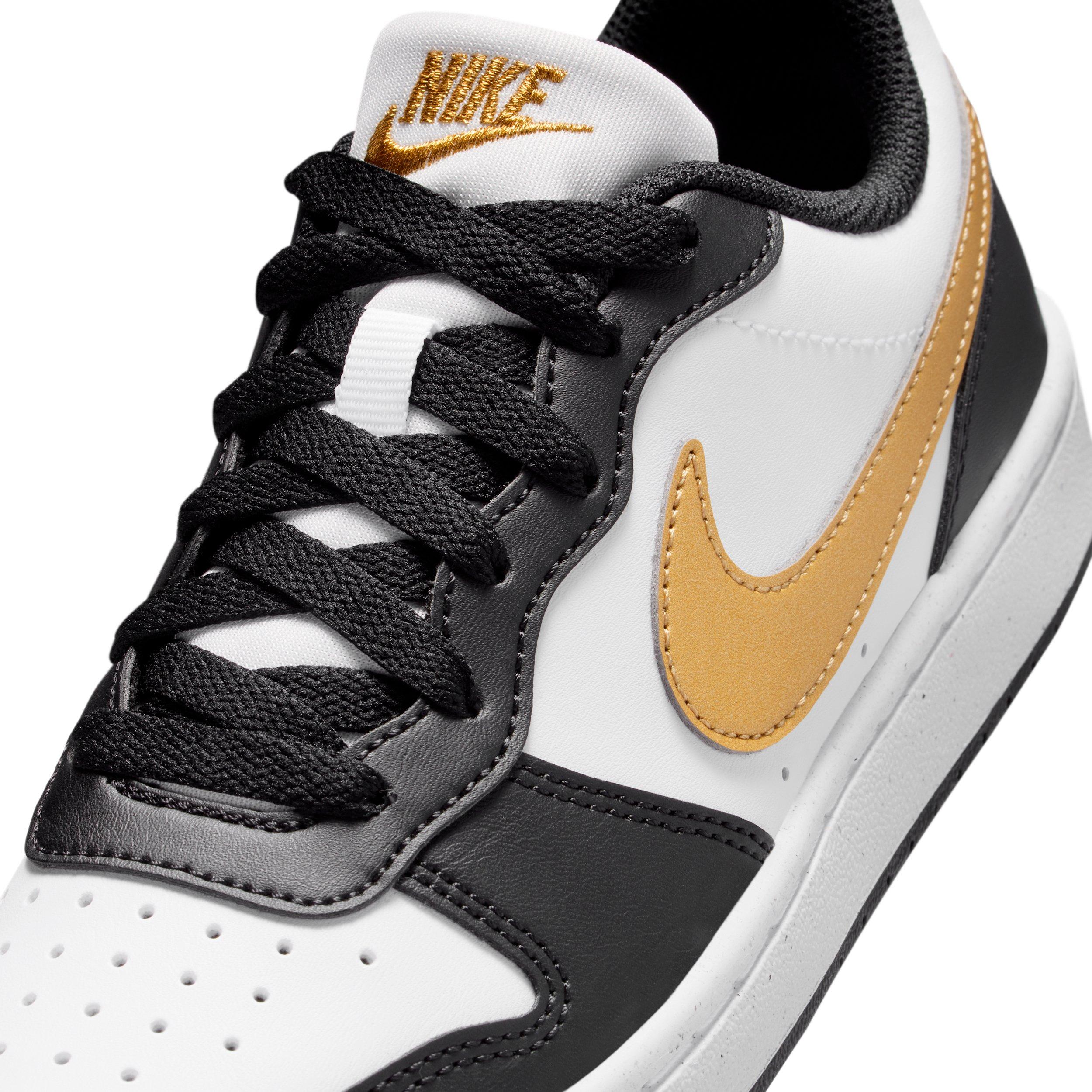 Nike Court Borough Low Recraft Grade School Girls' "Black/Black/White/Metallic Gold" Shoe