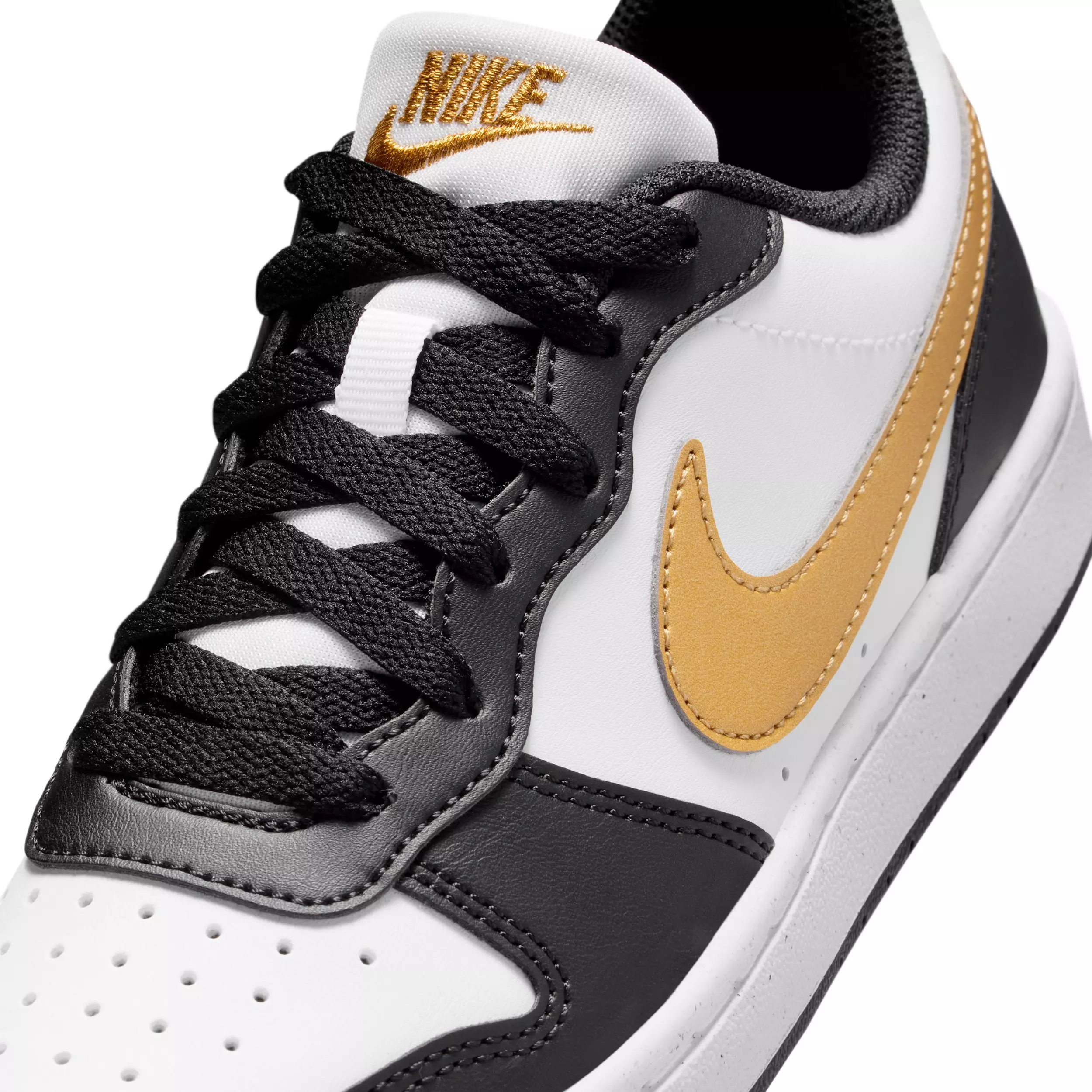 Nike Court Borough Low Recraft "Black/Black/White/Metallic Gold" Grade School Girls' Shoe - BLACK/BLACK/WHITE/GOLD