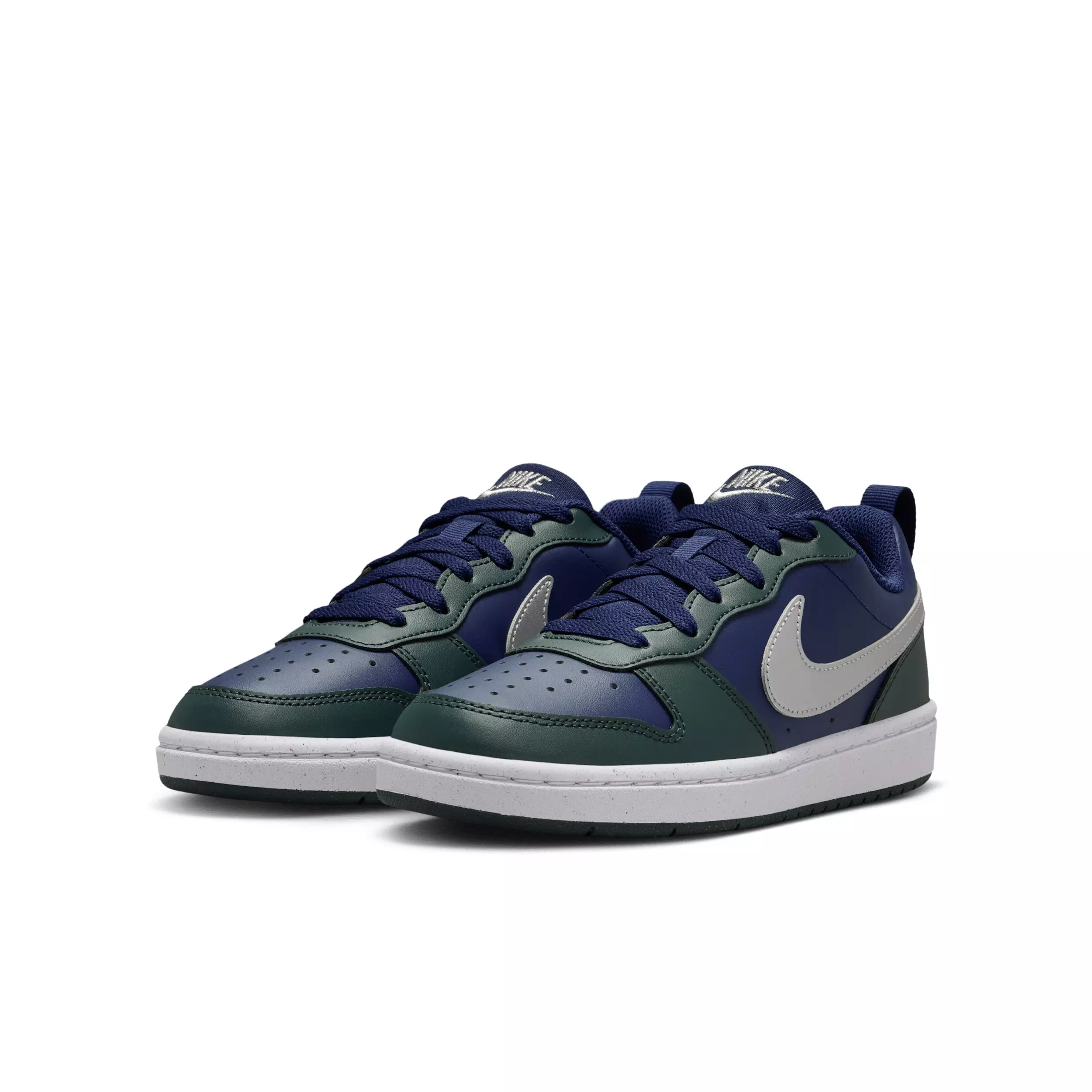 Nike Court Borough Low Recraft "Midnight Navy/Seaweed/White/Metallic Silver" Grade School Boys' Shoe - NAVY/SEAWEED/WHITE/SILVER