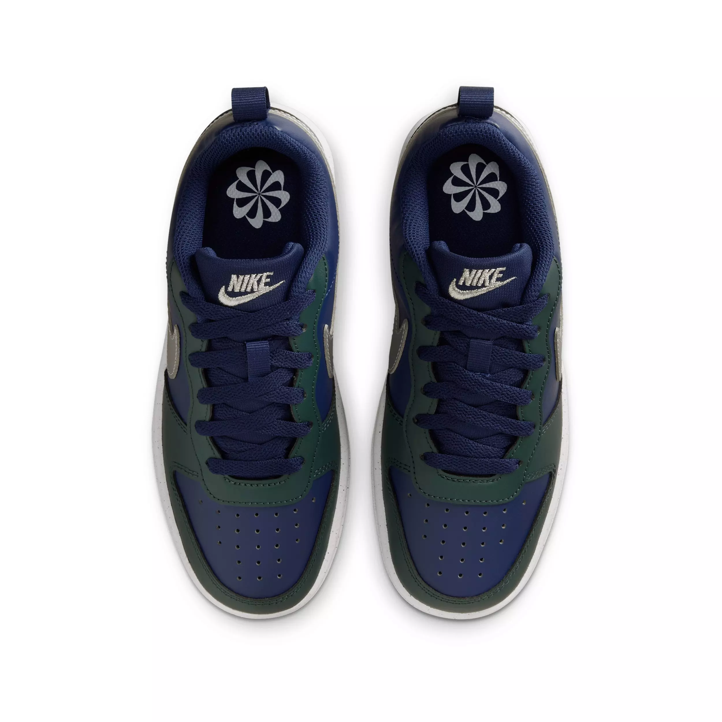 Nike Court Borough Low Recraft "Midnight Navy/Seaweed/White/Metallic Silver" Grade School Boys' Shoe - NAVY/SEAWEED/WHITE/SILVER