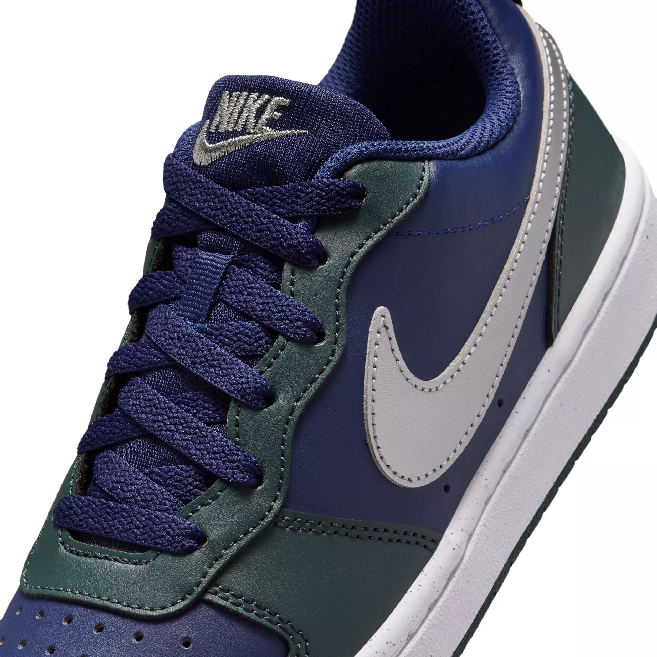 Nike Court Borough Low Recraft "Midnight Navy/Seaweed/White/Metallic Silver" Grade School Boys' Shoe - NAVY/SEAWEED/WHITE/SILVER