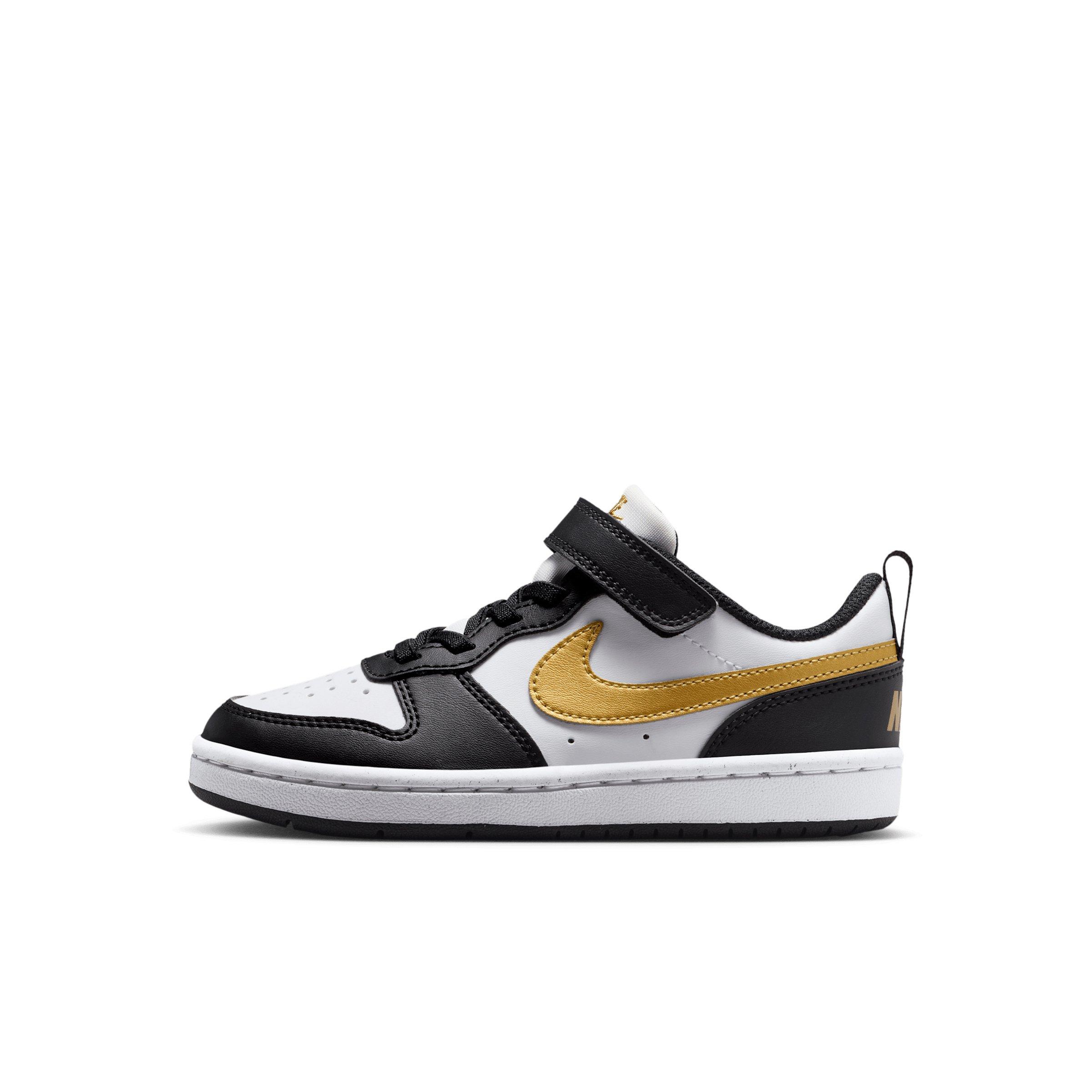 Nike Court Borough Low Recraft Preschool Girls' "Black/Black/White/Metallic Gold" Shoe