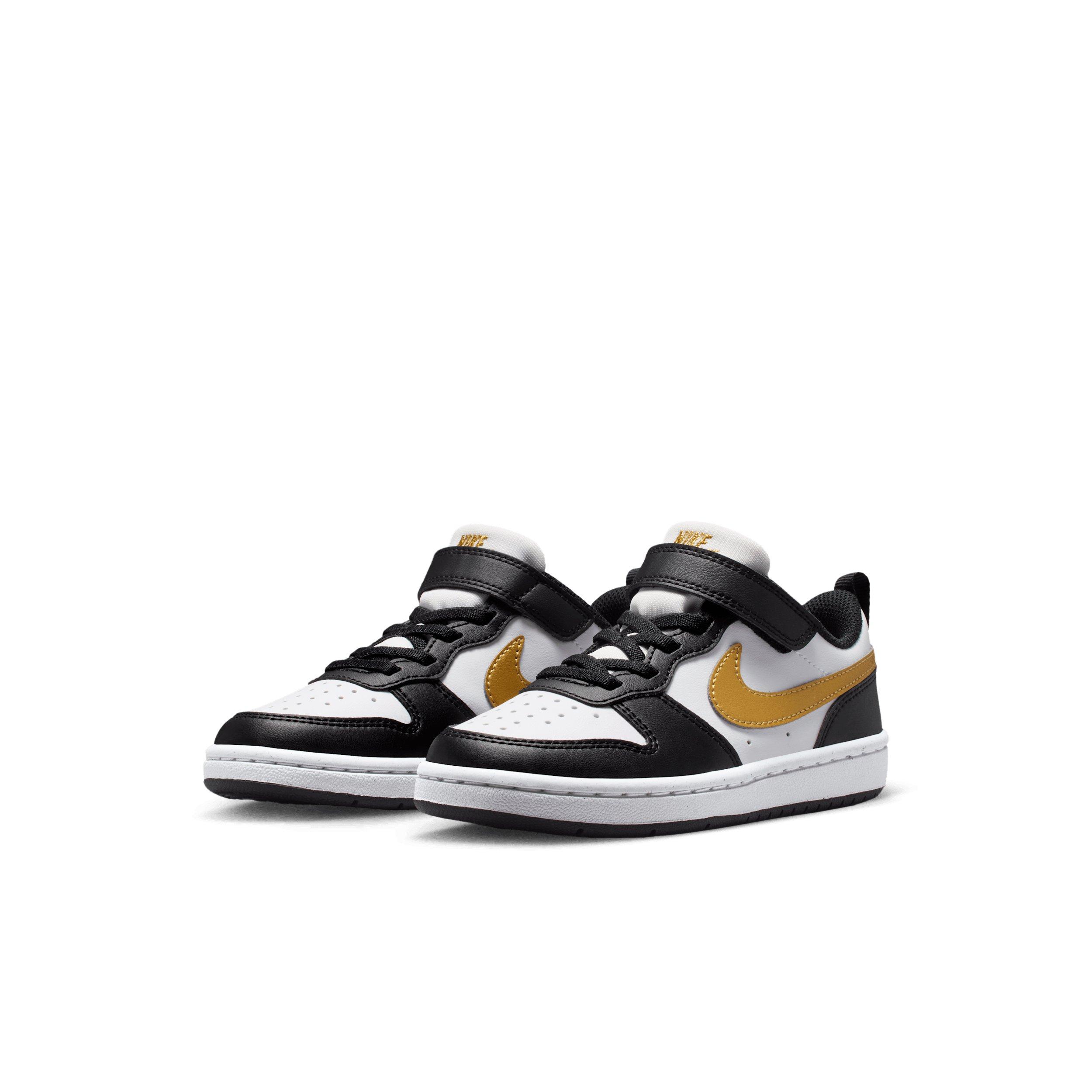 Nike Court Borough Low Recraft Preschool Girls' "Black/Black/White/Metallic Gold" Shoe
