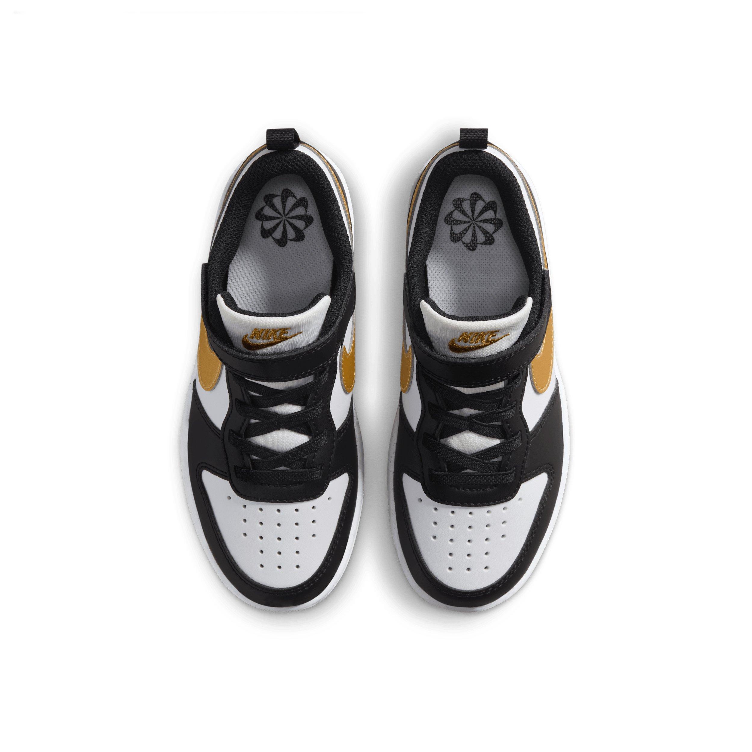 Nike Court Borough Low Recraft Preschool Girls' "Black/Black/White/Metallic Gold" Shoe