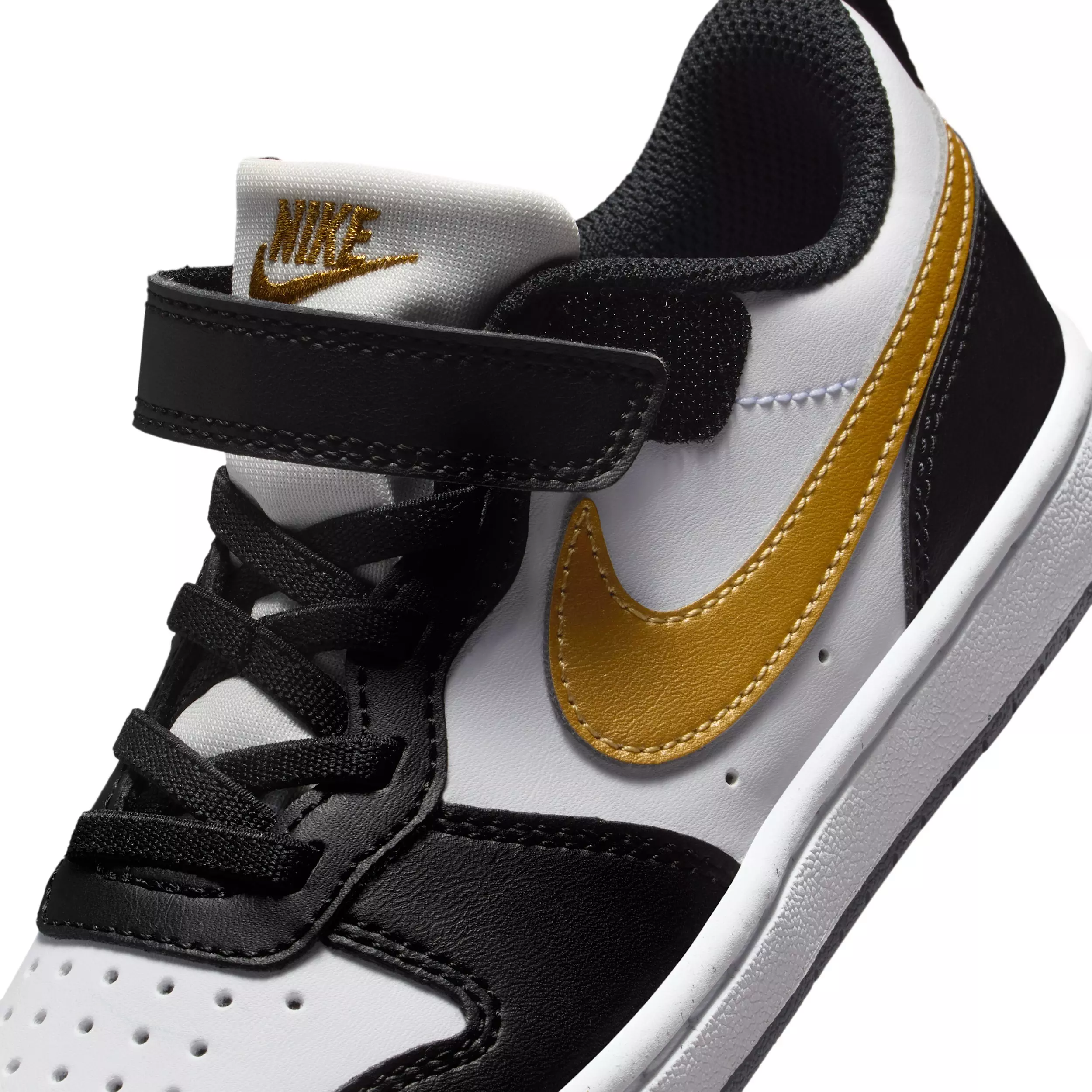 Nike Court Borough Low Recraft "Black/Black/White/Metallic Gold" Preschool Girls' Shoe - BLACK/BLACK/WHITE/GOLD