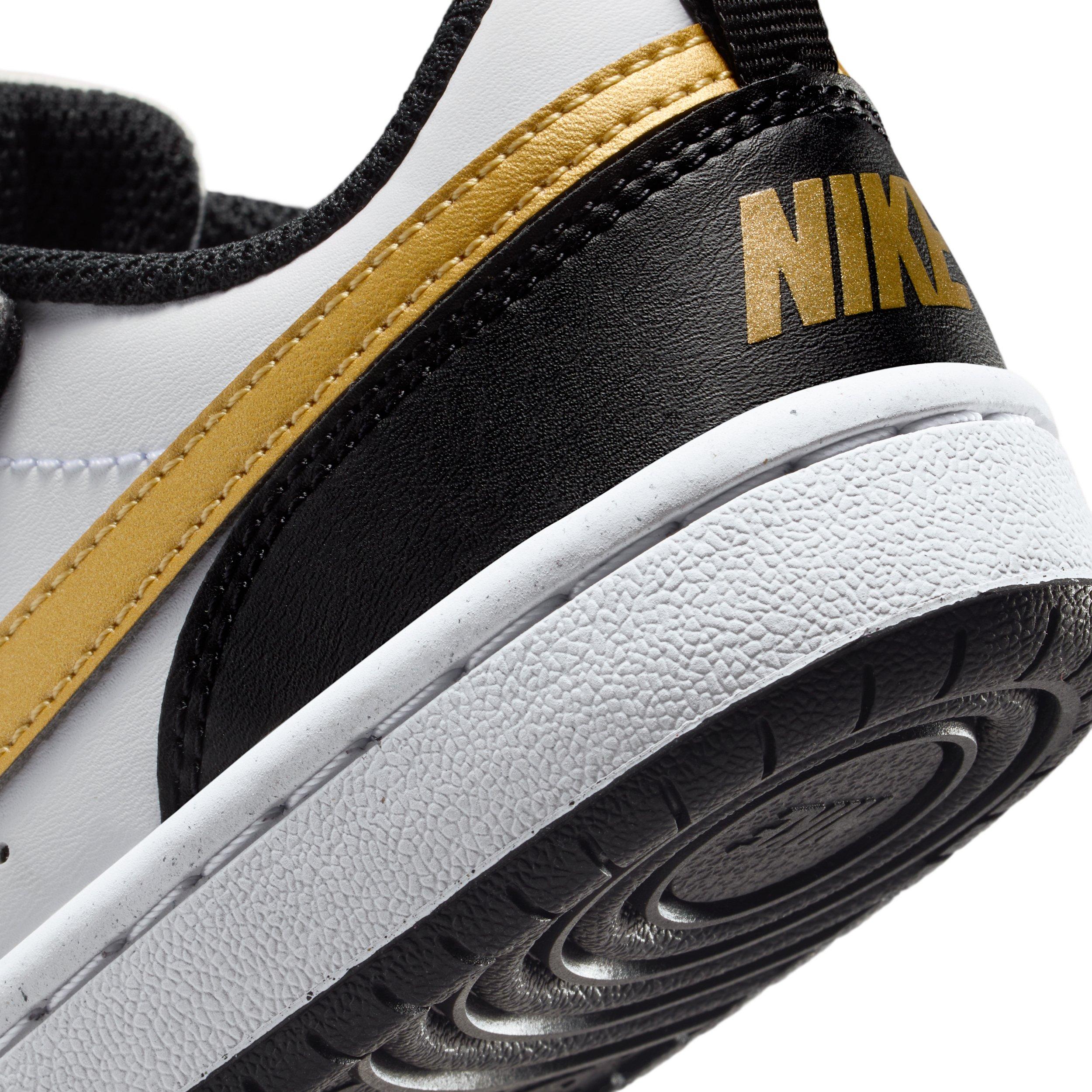 Nike Court Borough Low Recraft Preschool Girls' "Black/Black/White/Metallic Gold" Shoe