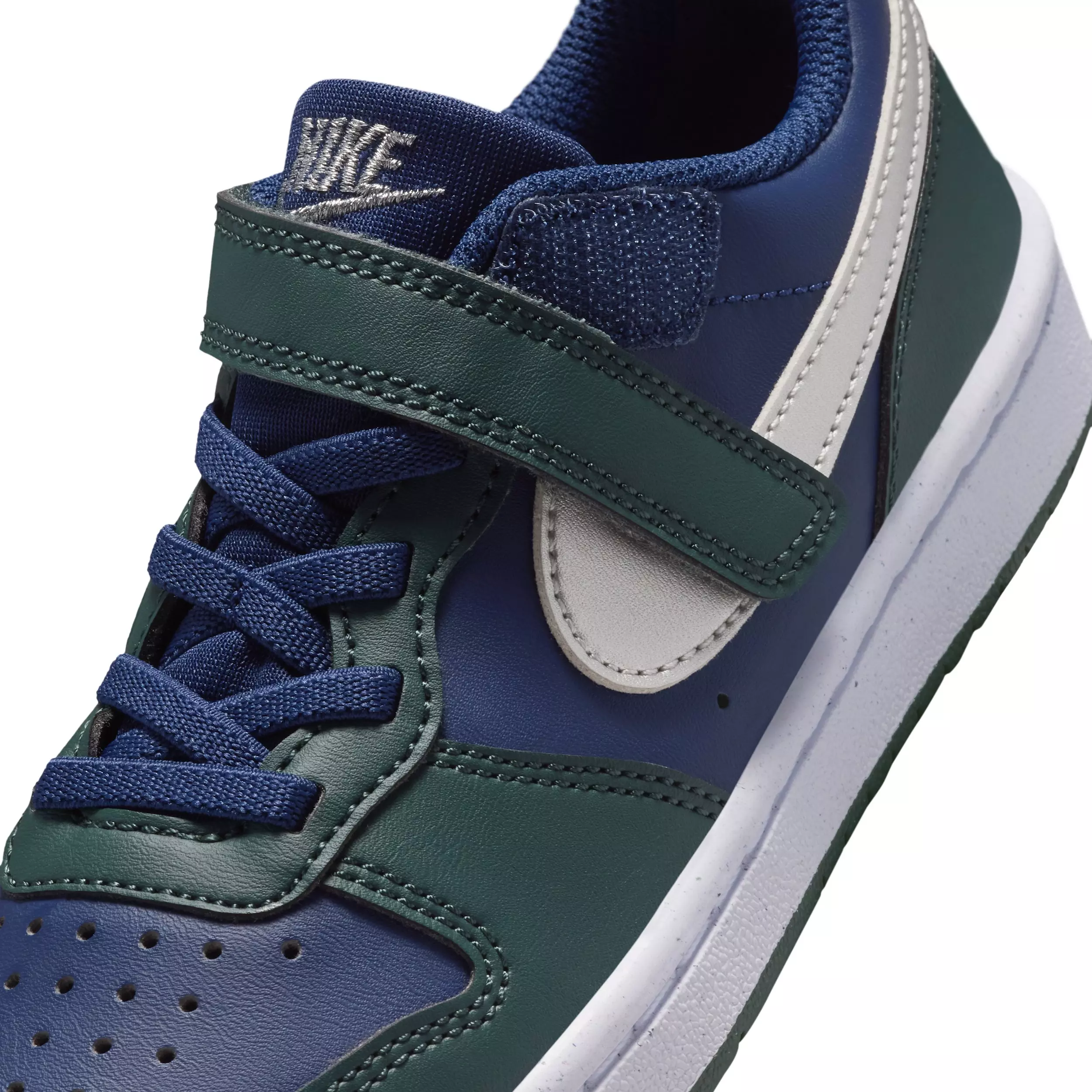 Nike Court Borough Low Recraft "Midnight Navy/Seaweed/White/Metallic Silver" Preschool Boys' Shoe - NAVY/SEAWEED/WHITE/SILVER