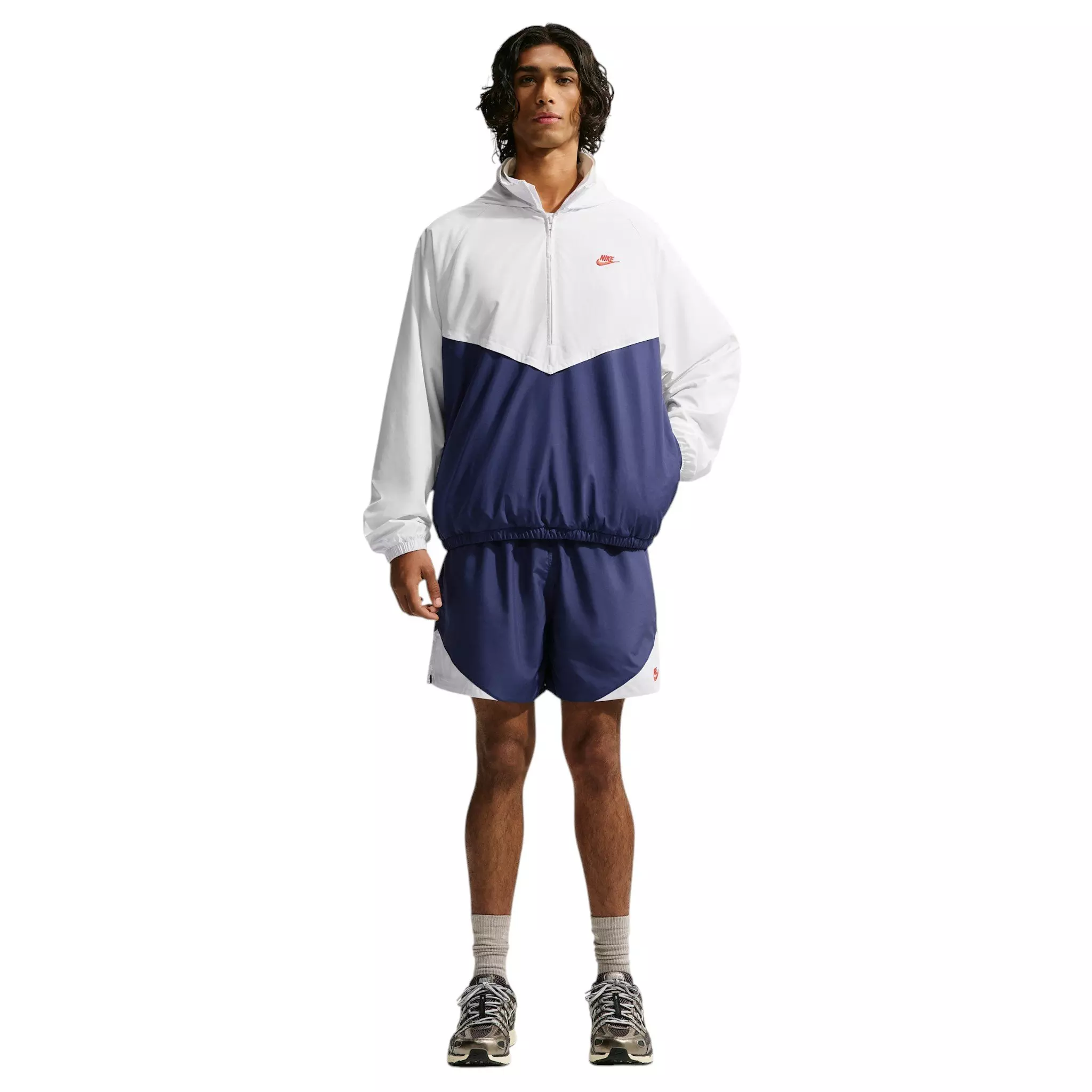 Nike Men's Windrunner Lightweight Half-Zip Jacket - Summit White/Blue Void/Light Crimson - WHITE/BLUE/CRIMSON